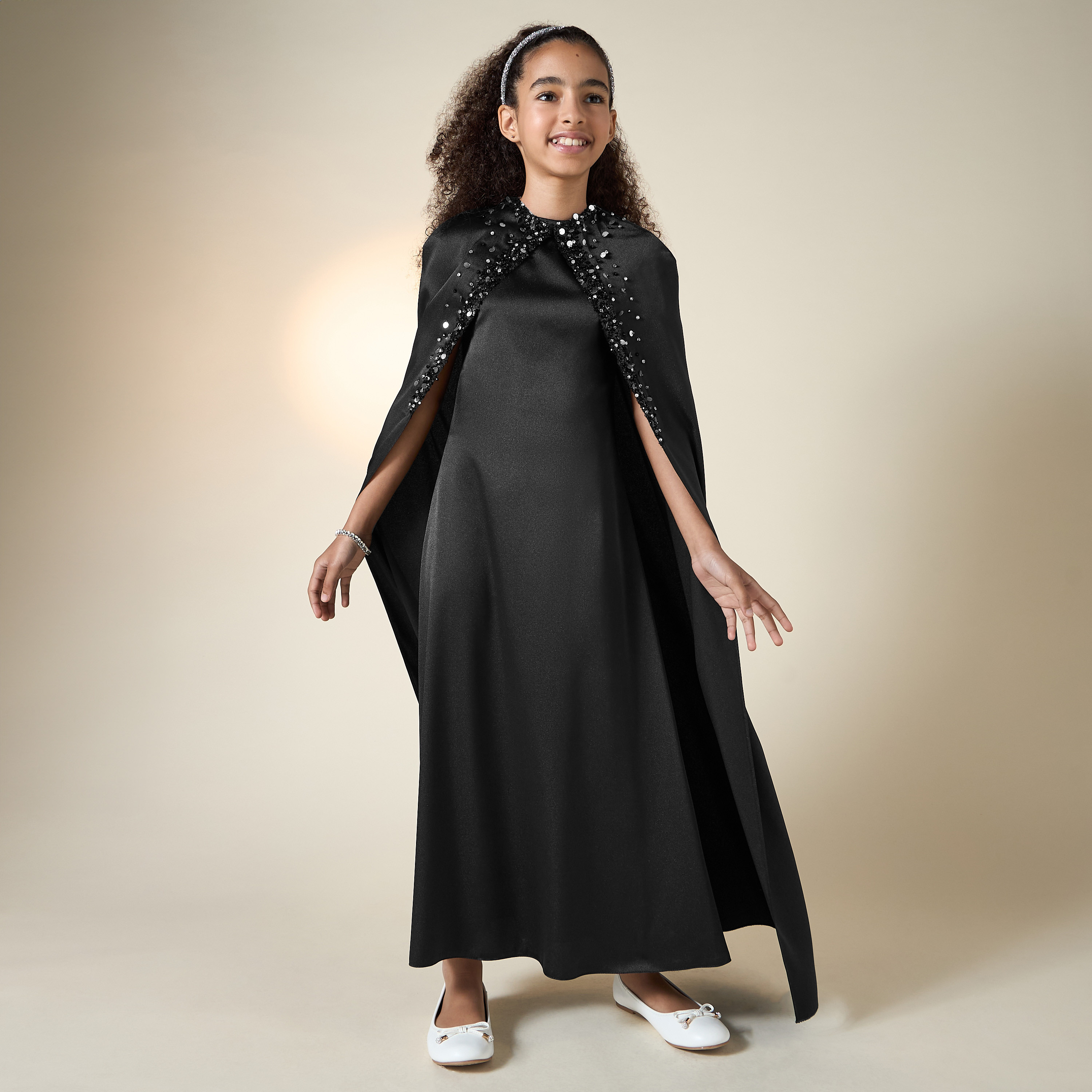 فستان بياقة مستديرة وكاب مزين بالترتر من آرا-girls-clothing-dressesandjumpsuits-image-6