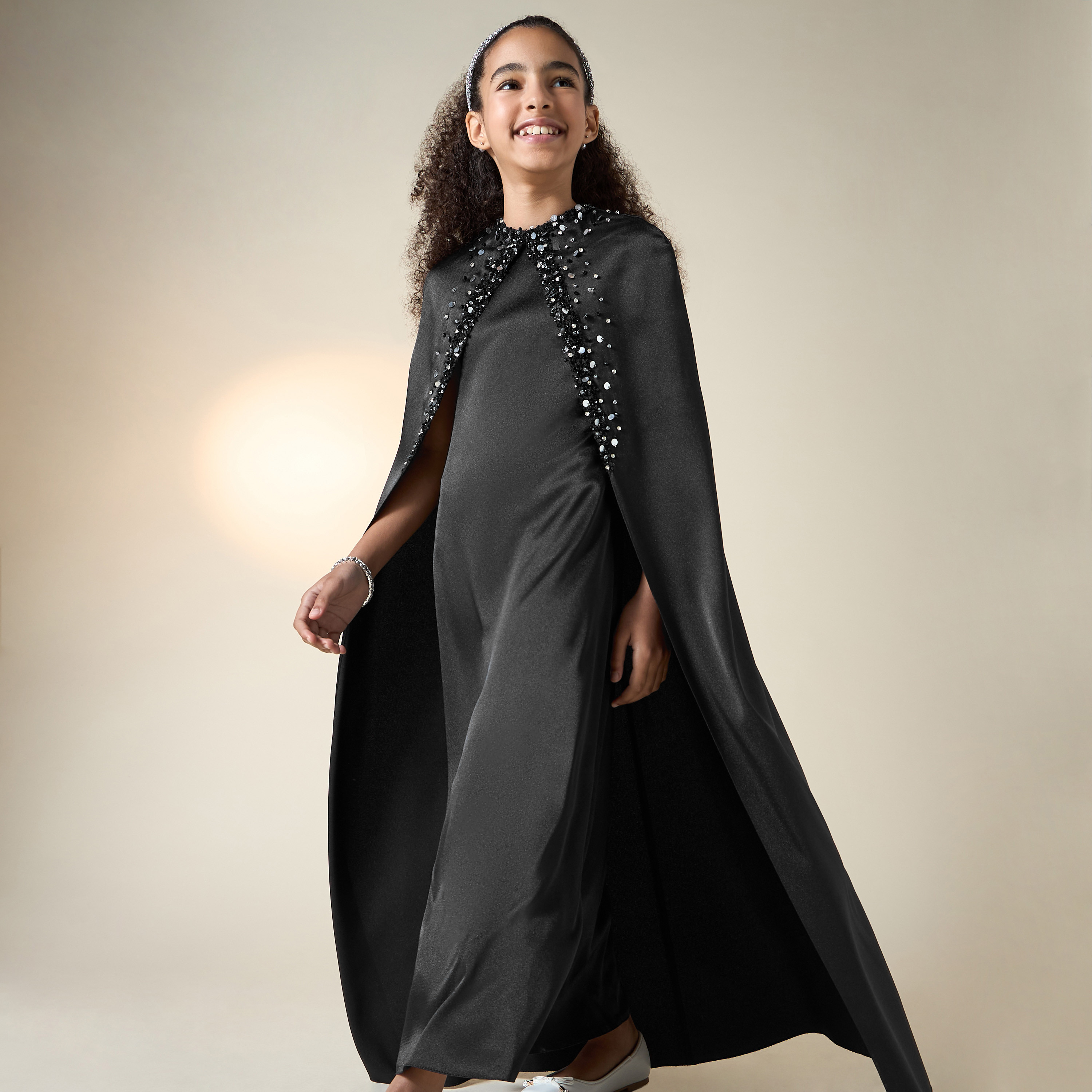 فستان بياقة مستديرة وكاب مزين بالترتر من آرا-girls-clothing-dressesandjumpsuits-image-1