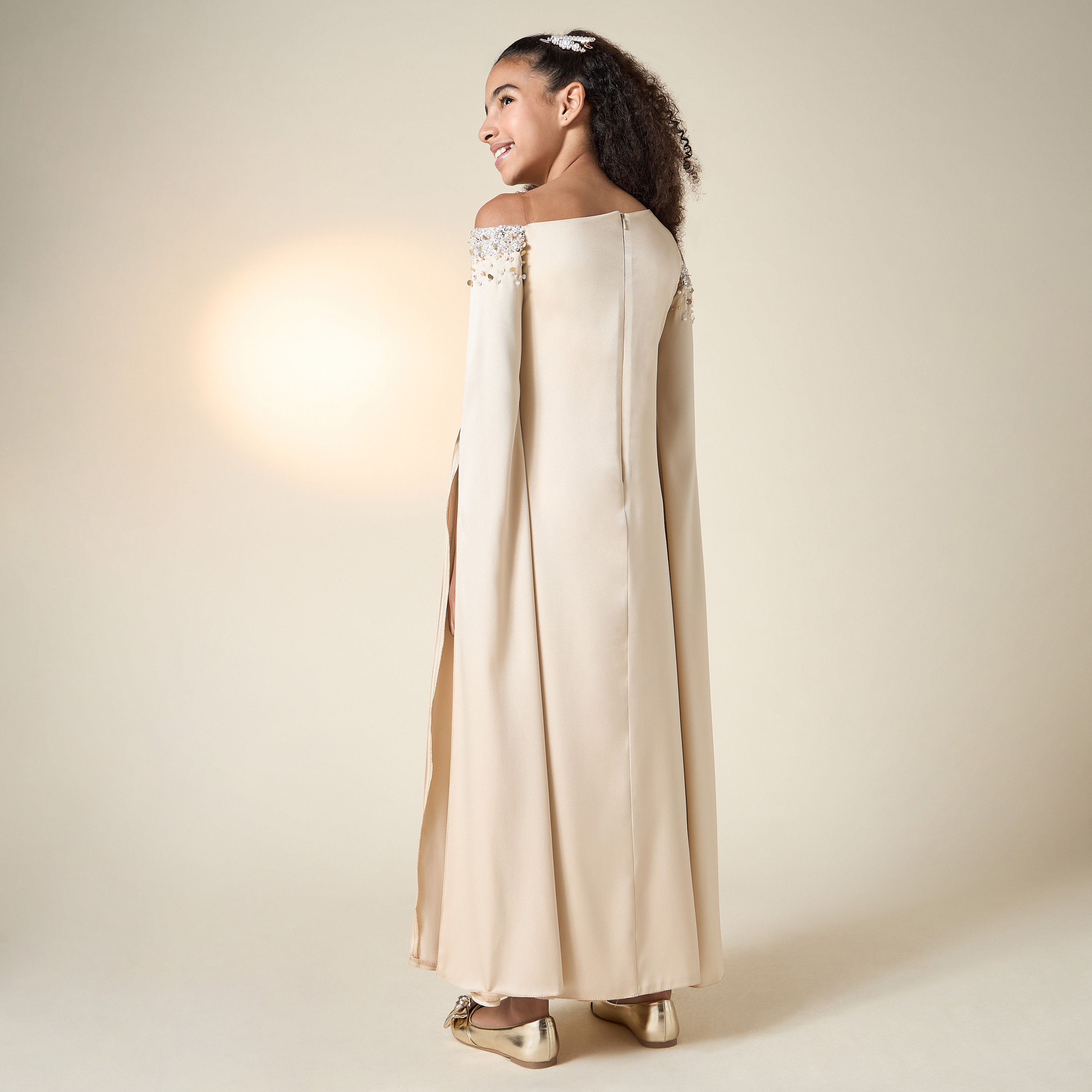 Aara Embellished Cold Shoulder Maxi Dress with Long Sleeves-girls-clothing-dressesandjumpsuits-image-3