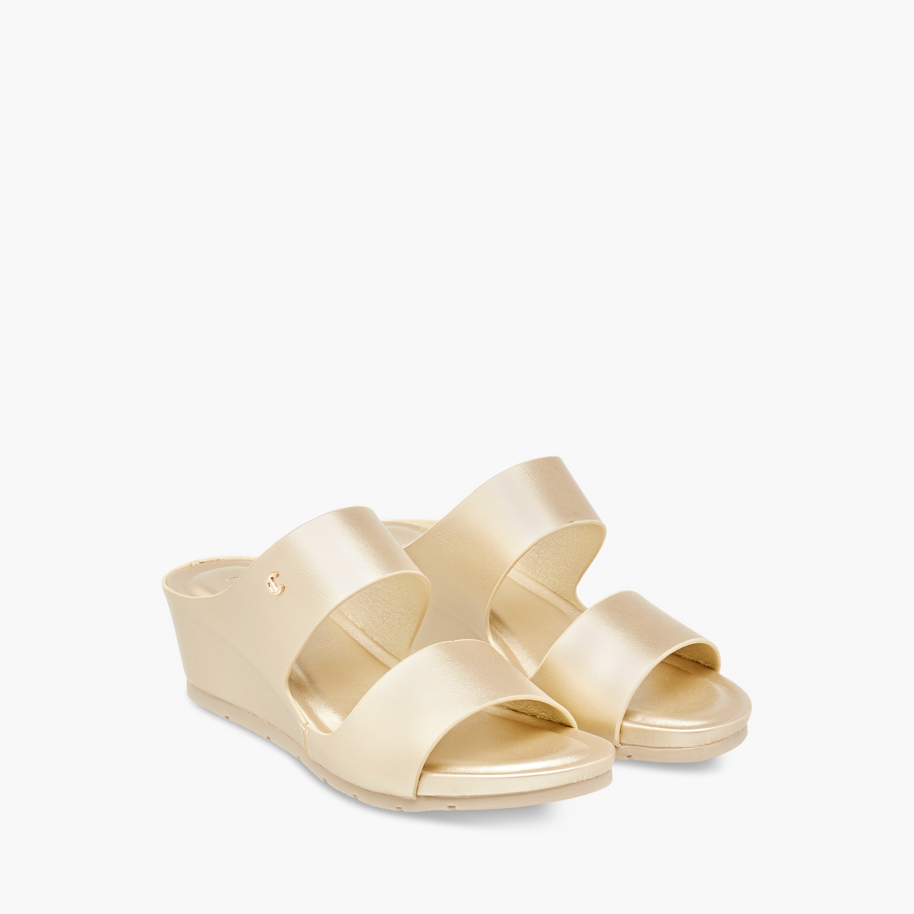 Le Confort Women's Solid Strap Wedge Slide Comfort Sandals with Slip On Closure-women-shoes-sandals-heeled-image-1