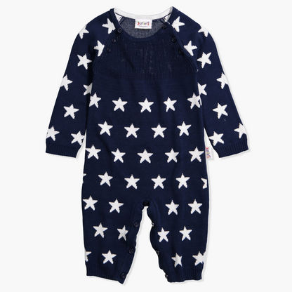 Juniors Star Print Round Neck Sleepsuit with Long Sleeves