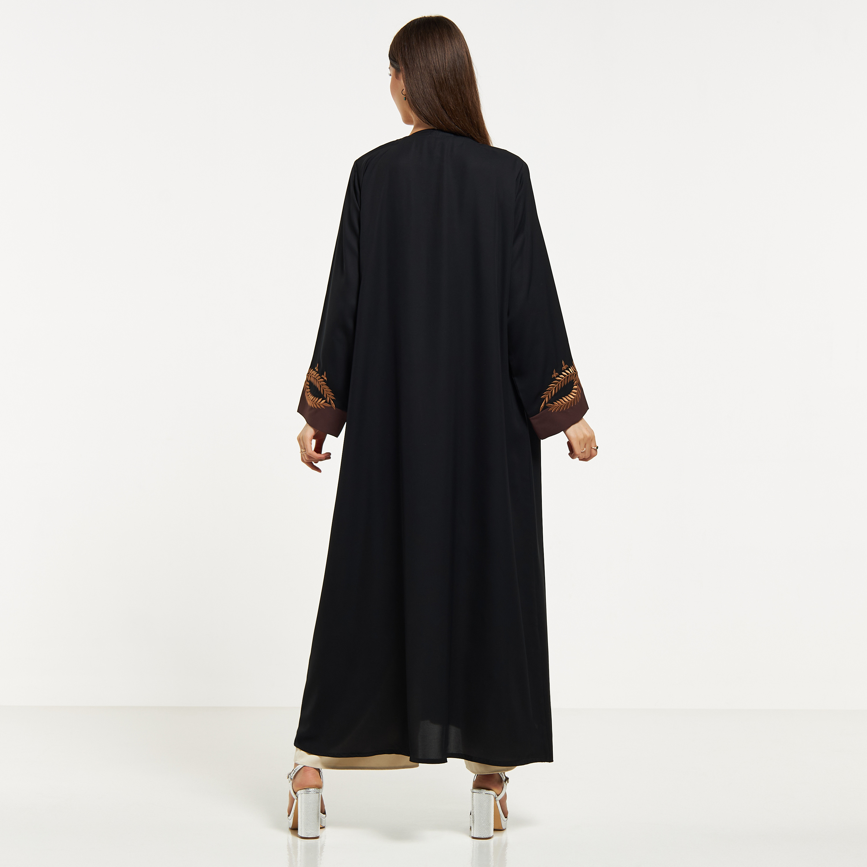 Nukhbaa Embroidered Abaya with Hijab and Tie-Up Belt-women-arabicclothing-abayas-image-5