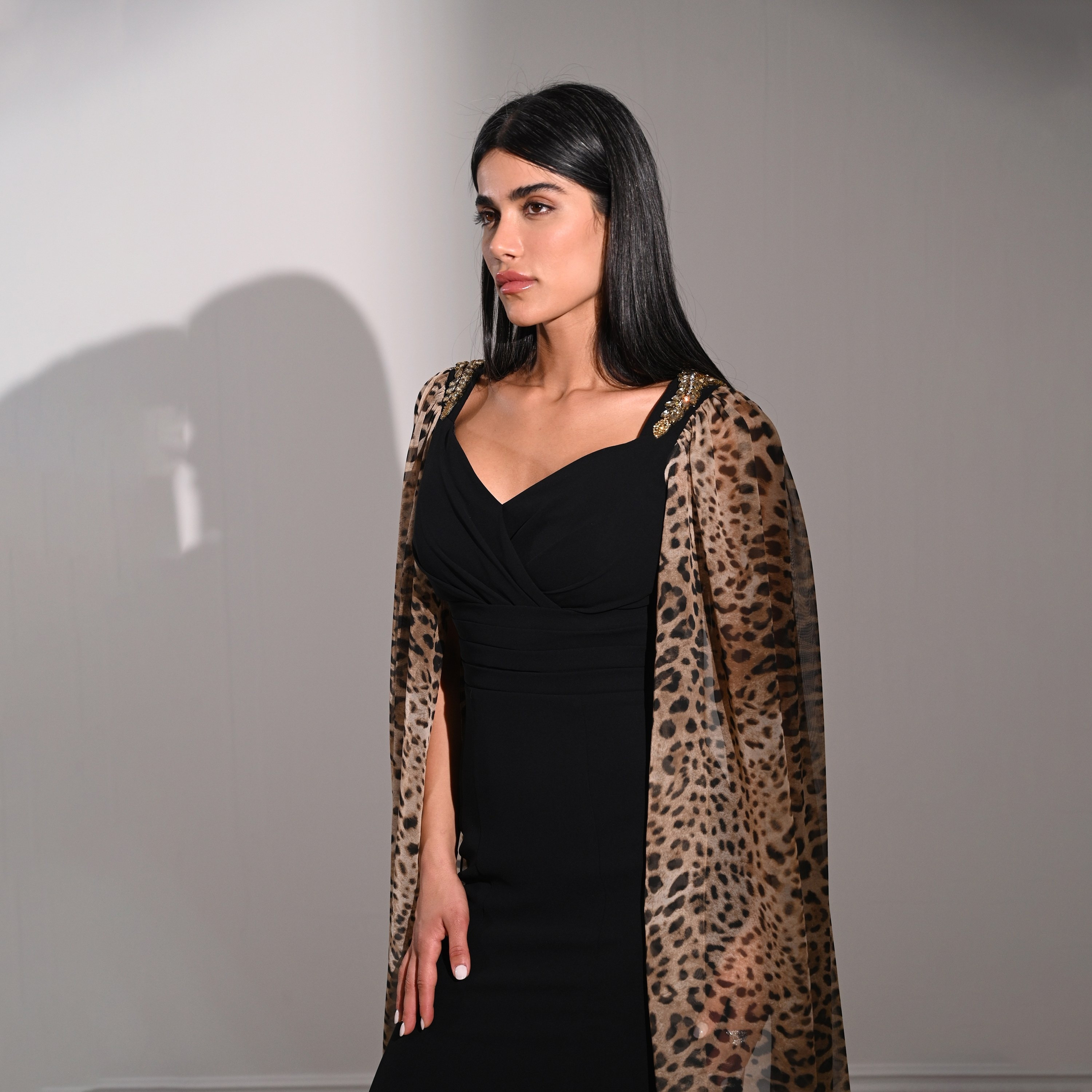 Akadia Animal Print Crepe Sweetheart Neck Cape Sleeves Bodycon Evening Women's Maxi Dress-women-clothing-dresses-image-17