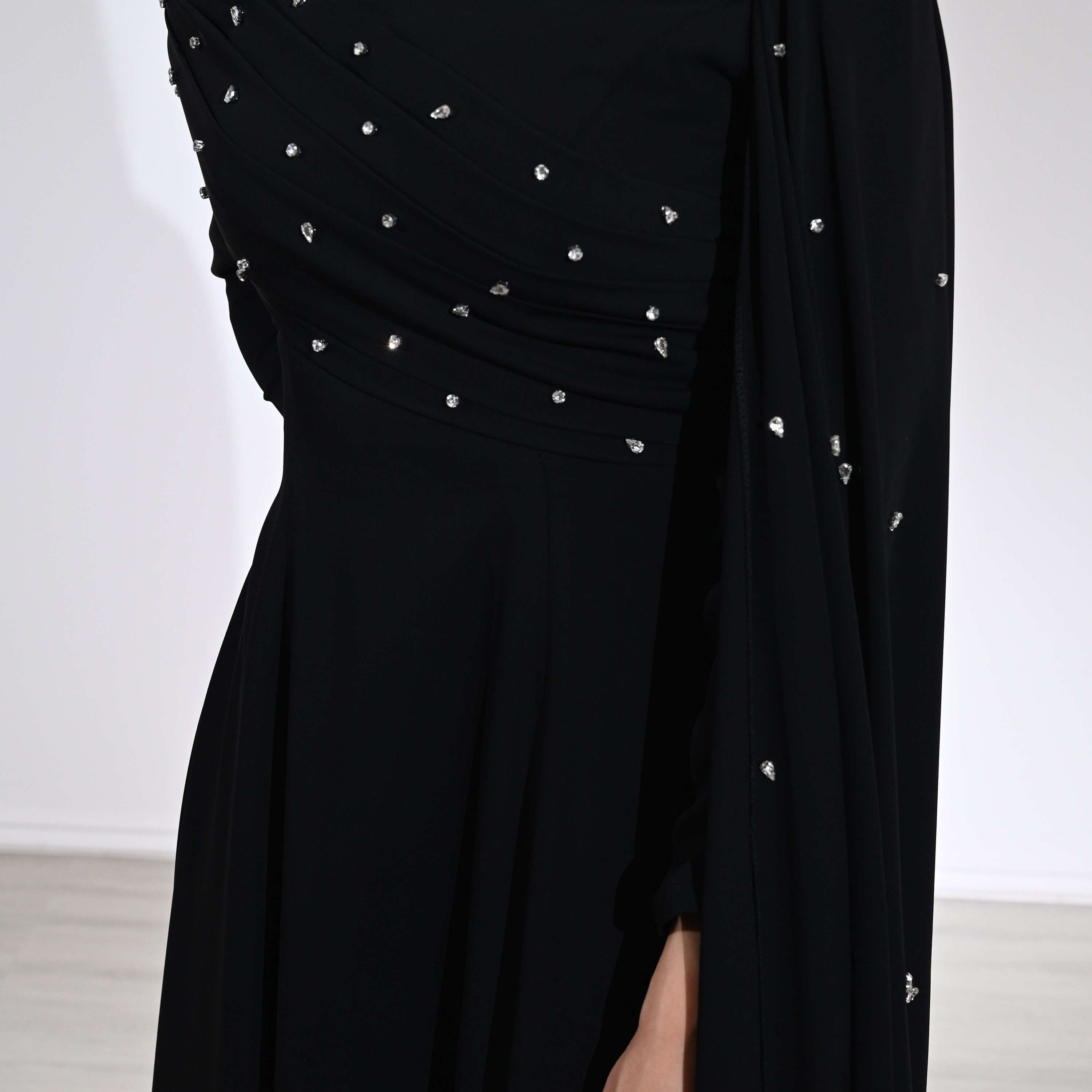 Akadia Crystal Work Crepe Mock Neck Cape Sleeve Fit & Flared Evening Women's Maxi Dress-women-clothing-dresses-image-22