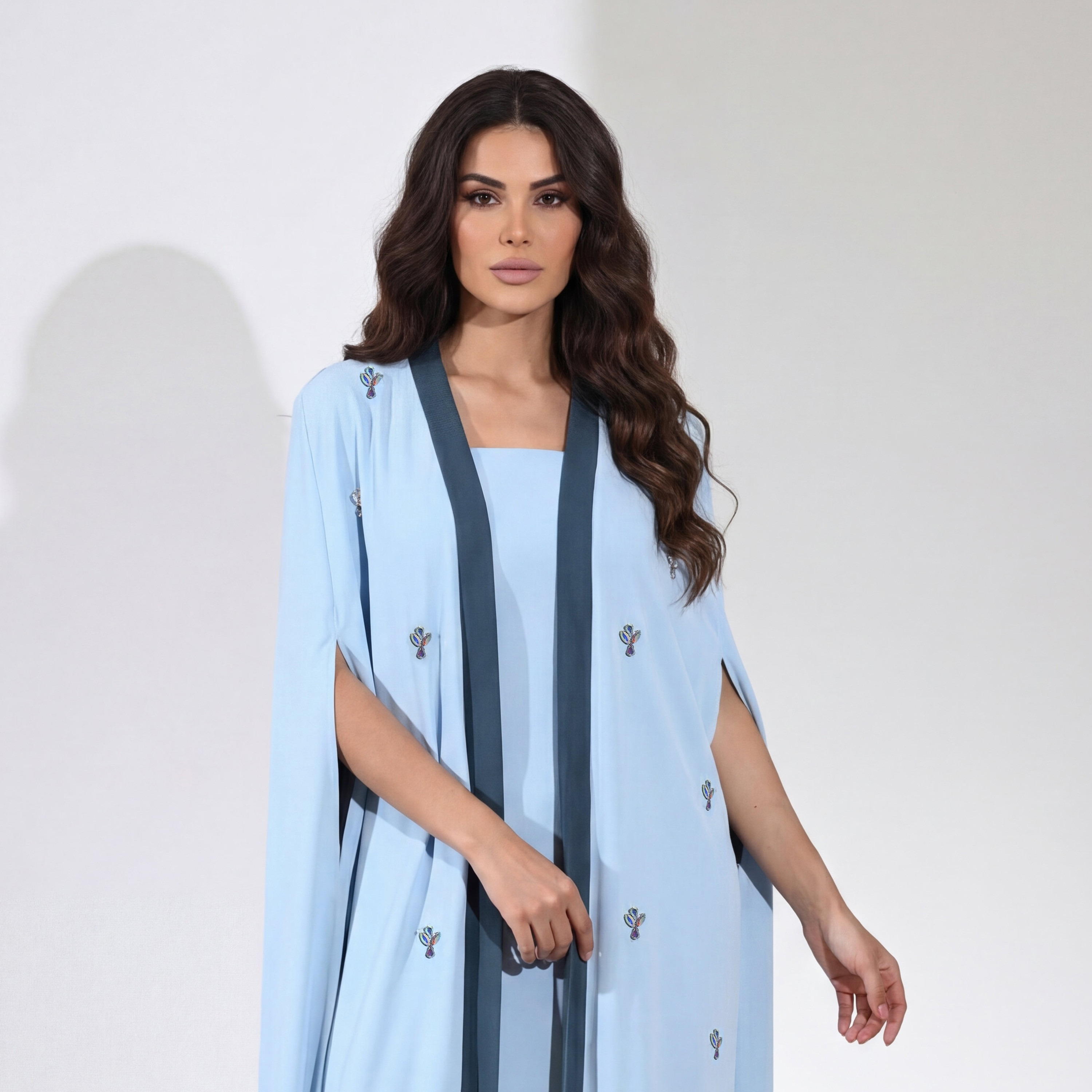 طقم سهرة نسائي مكون من قطعتين من الكريب بتطريز كريستالي وأكمام كاب علوية من أكاديا-women-clothing-dresses-image-16