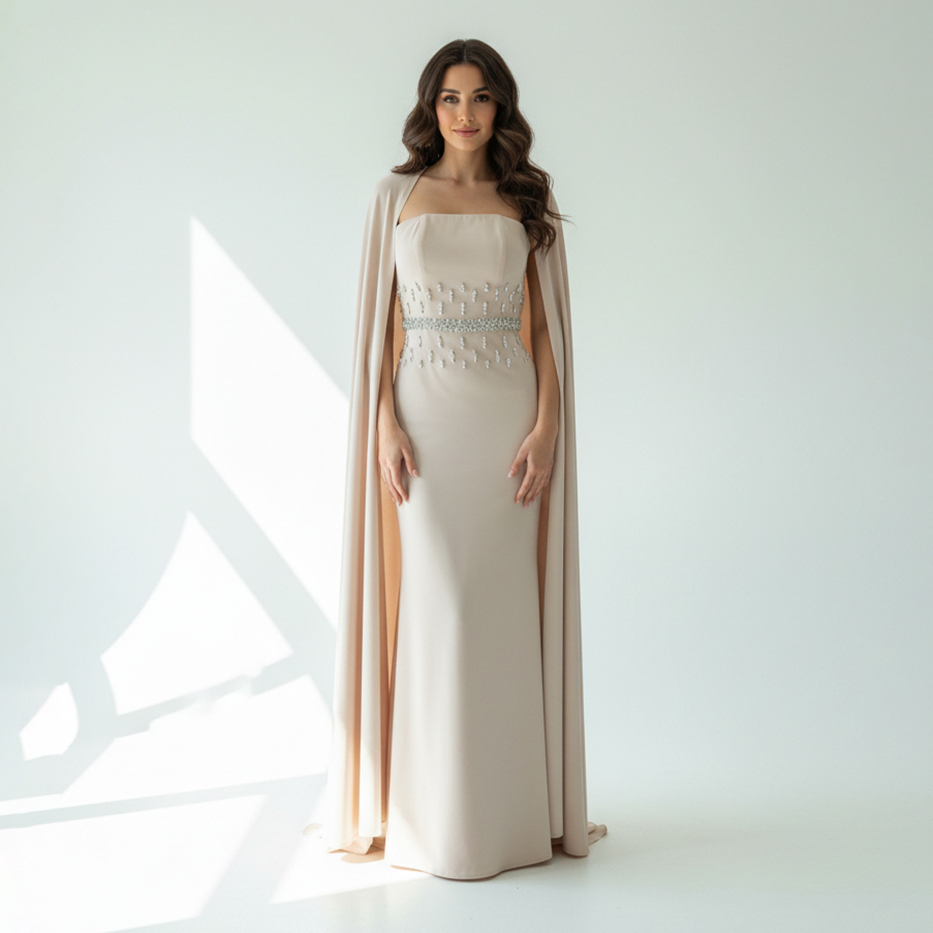 Akadia Embellished Crepe Column Women's Evening Maxi Dress with Cape Overlay-women-clothing-dresses-image-8