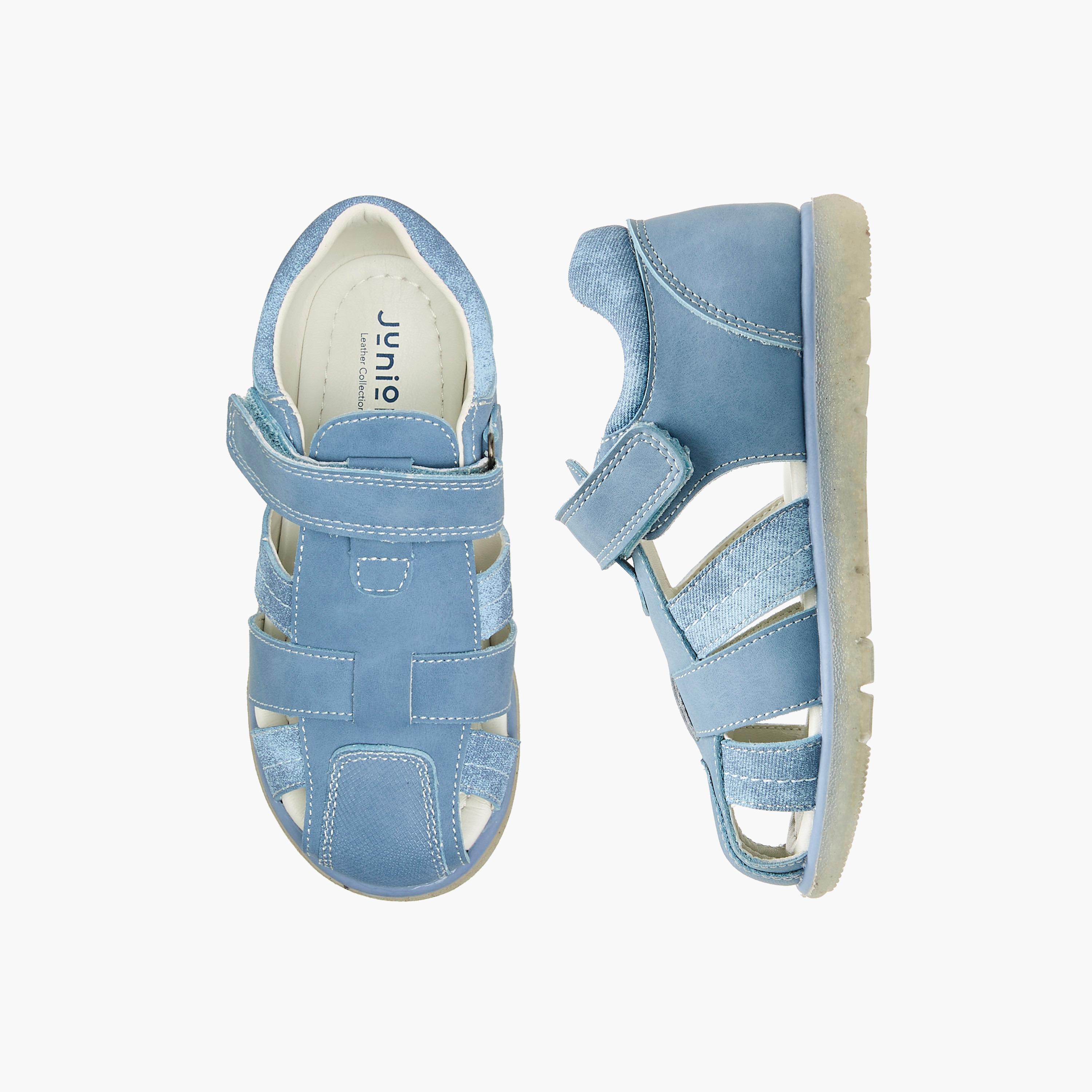 Juniors Solid Strap Sandals with Hook and Loop Closure-boys-shoes-sandals-image-1