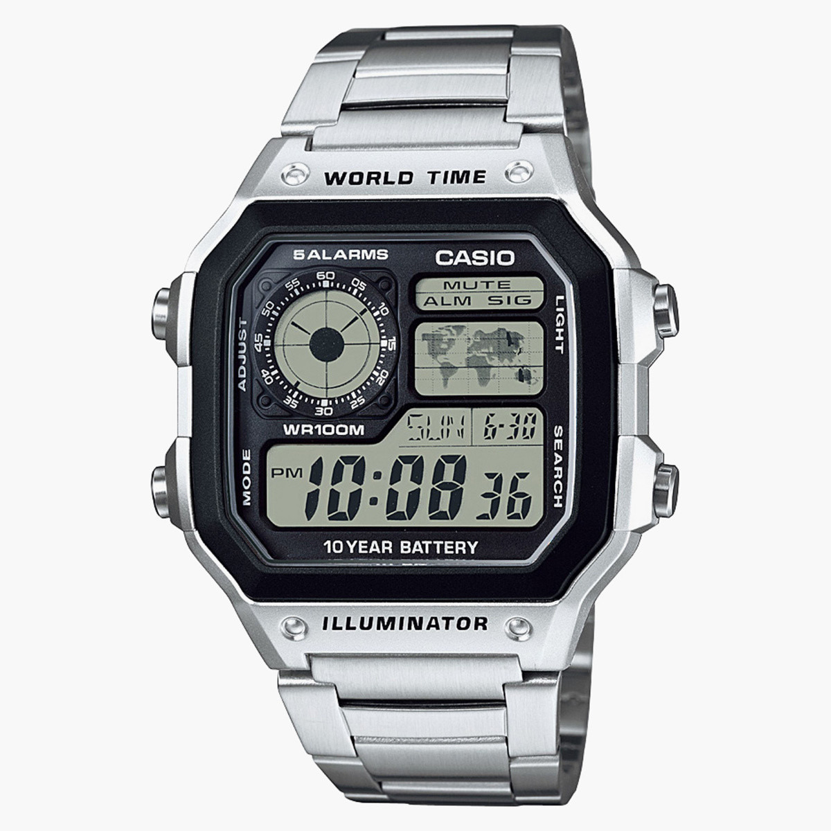 Casio Men's Silver Digital Metal Strap Wrist Watch AE-1200WHD-1AVDF-men-watchesandjewellery-watches-image-1