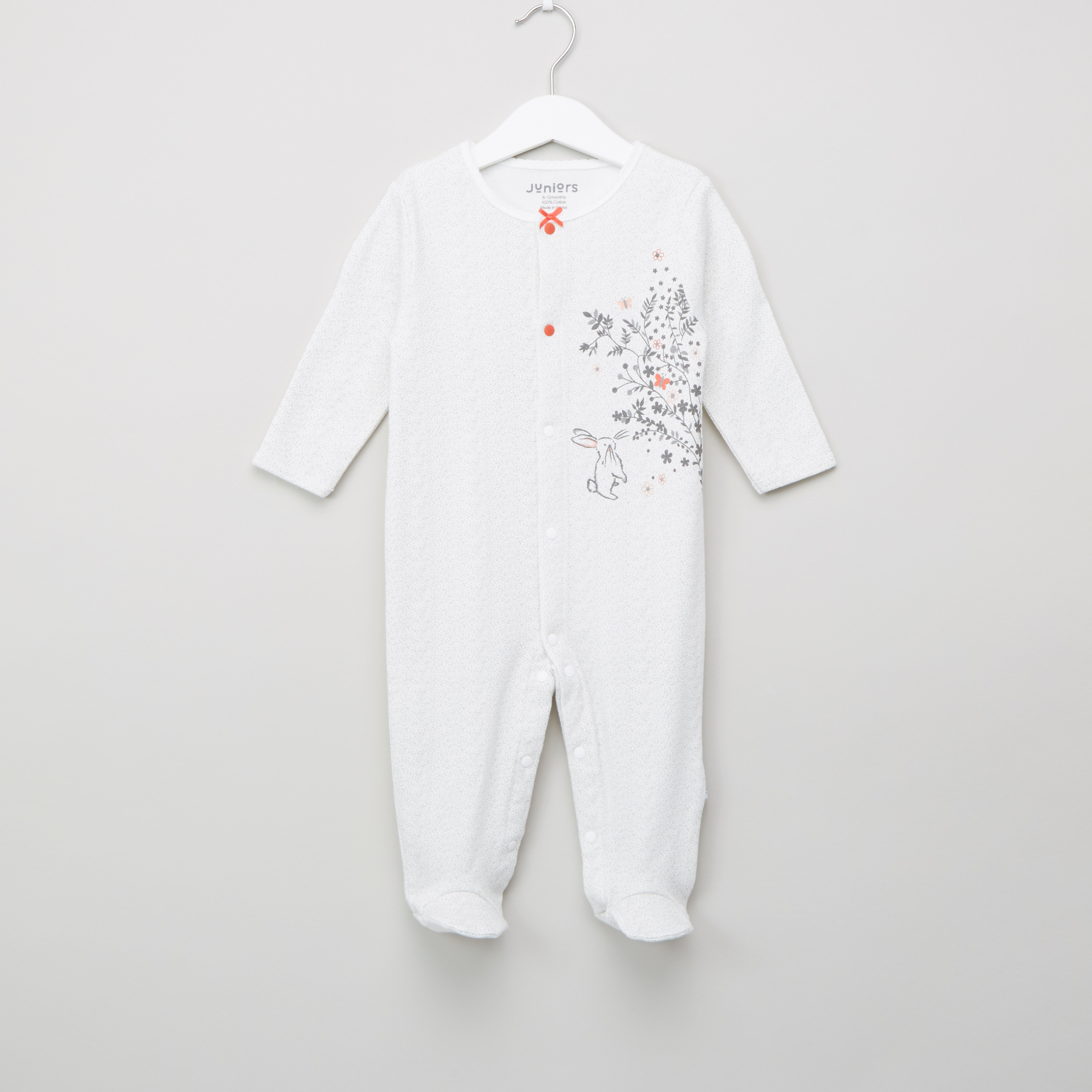 Juniors Textured Sleepsuit with Bow Applique Detail-baby-girls-clothing-nightwear-sleepsuits-image-1
