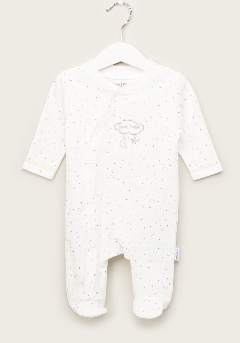 Juniors Printed Closed Feet Sleepsuit with Round Neck and Long Sleeves-Sleepsuits-image-0