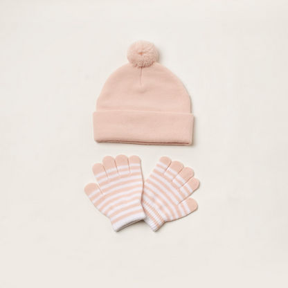 Juniors Striped Gloves and Beanie Set