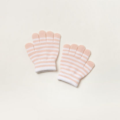 Juniors Striped Gloves and Beanie Set