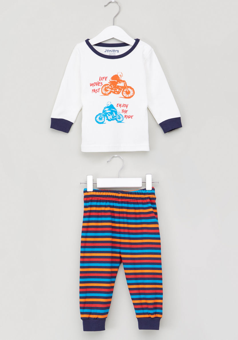 Juniors Printed Round Neck Sweatshirt with Full Length Jog Pants-Pyjama Sets-image-0