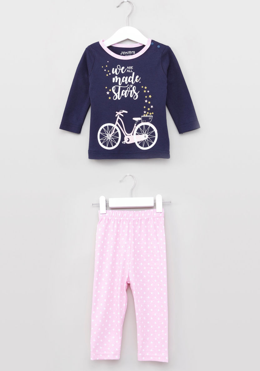 Juniors Graphic Printed Pyjama Set-Pyjama Sets-image-0