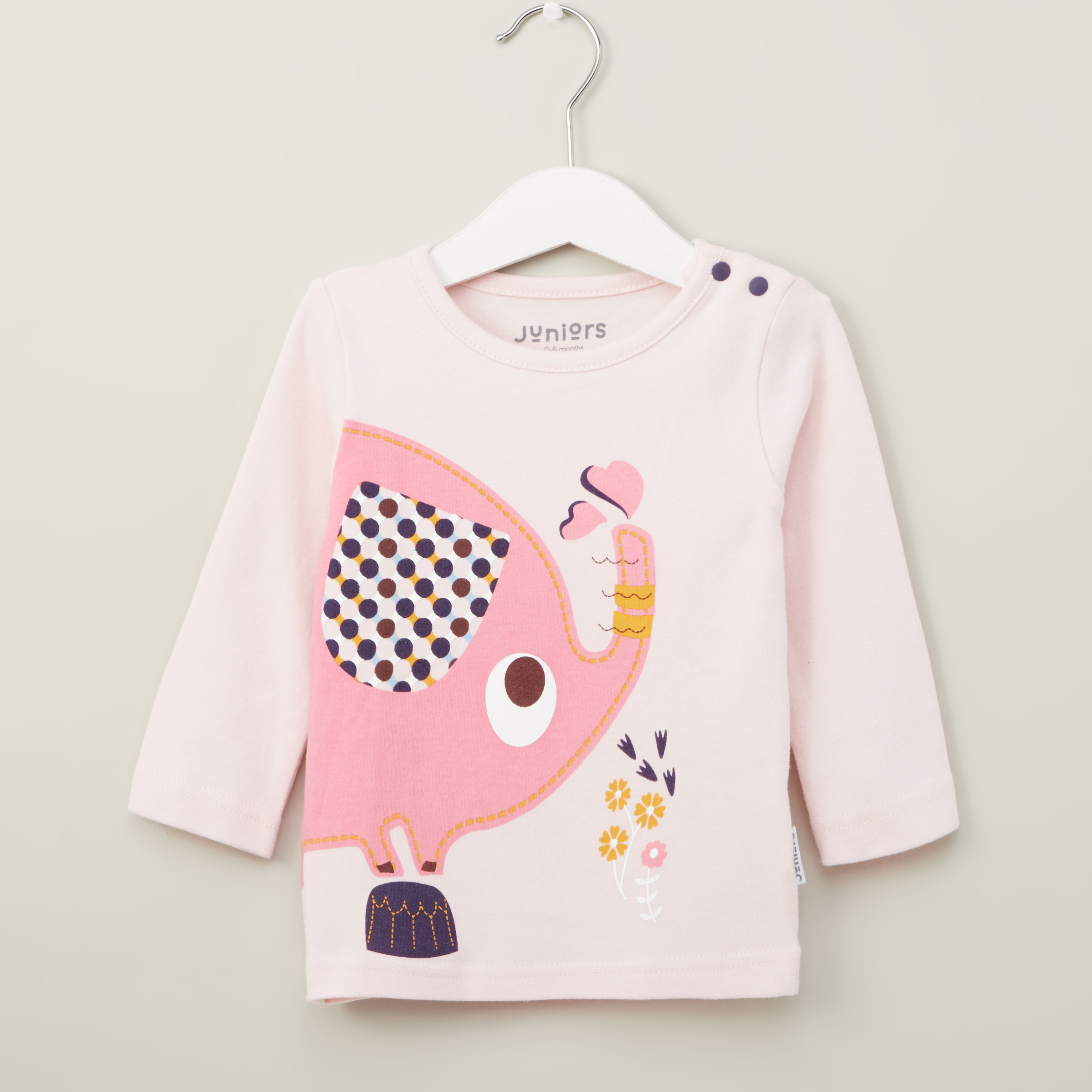 Juniors Elephant Print Round Neck T-shirt and Pyjama Set-baby-girls-clothing-nightwear-pyjamasets-image-2