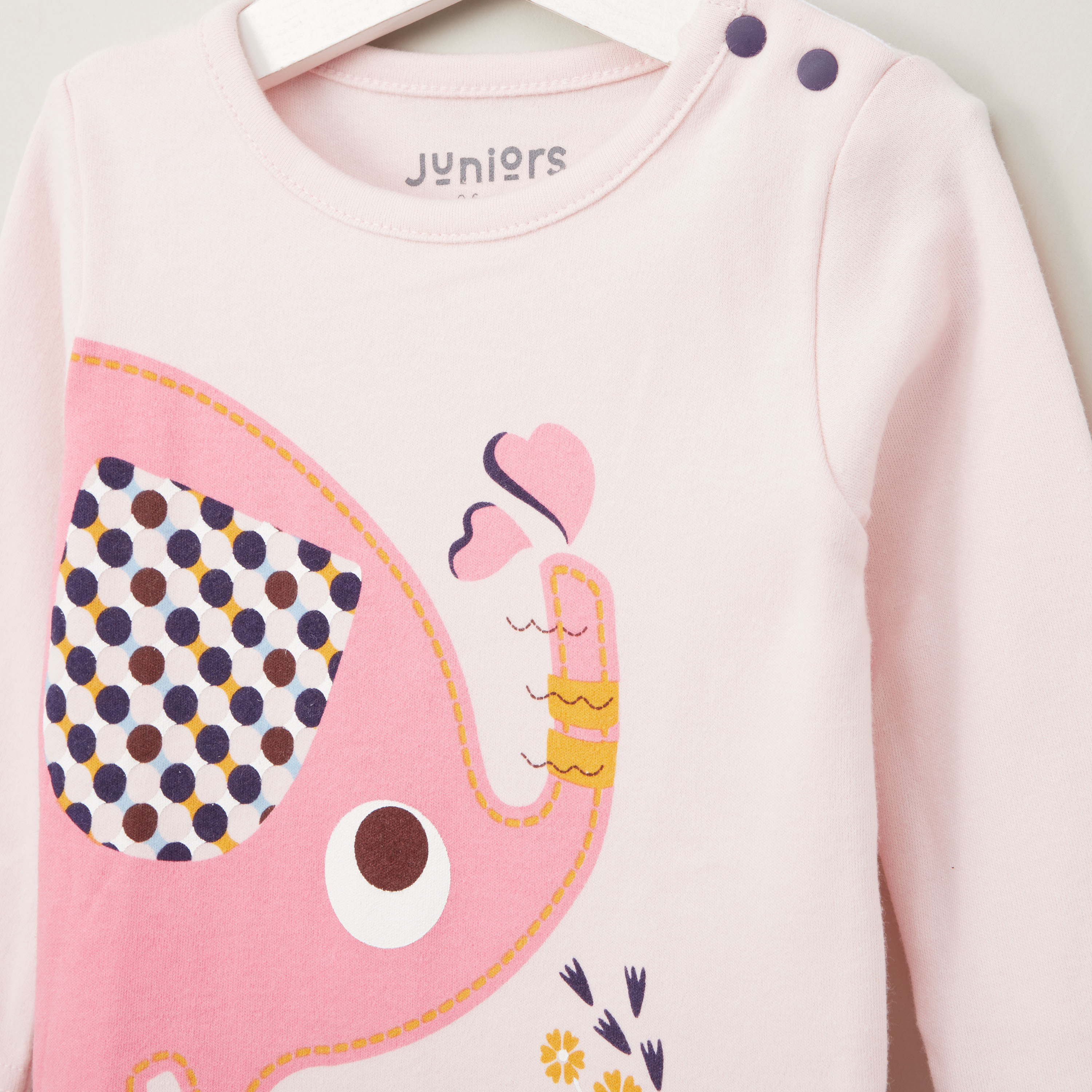 Juniors Elephant Print Round Neck T-shirt and Pyjama Set-baby-girls-clothing-nightwear-pyjamasets-image-3