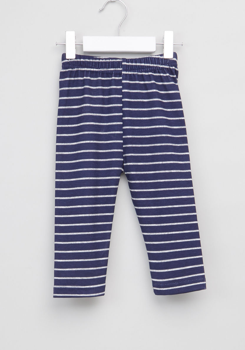 Juniors Printed Long Sleeves T-Shirt and Striped Pyjama Set-Pyjama Sets-image-2