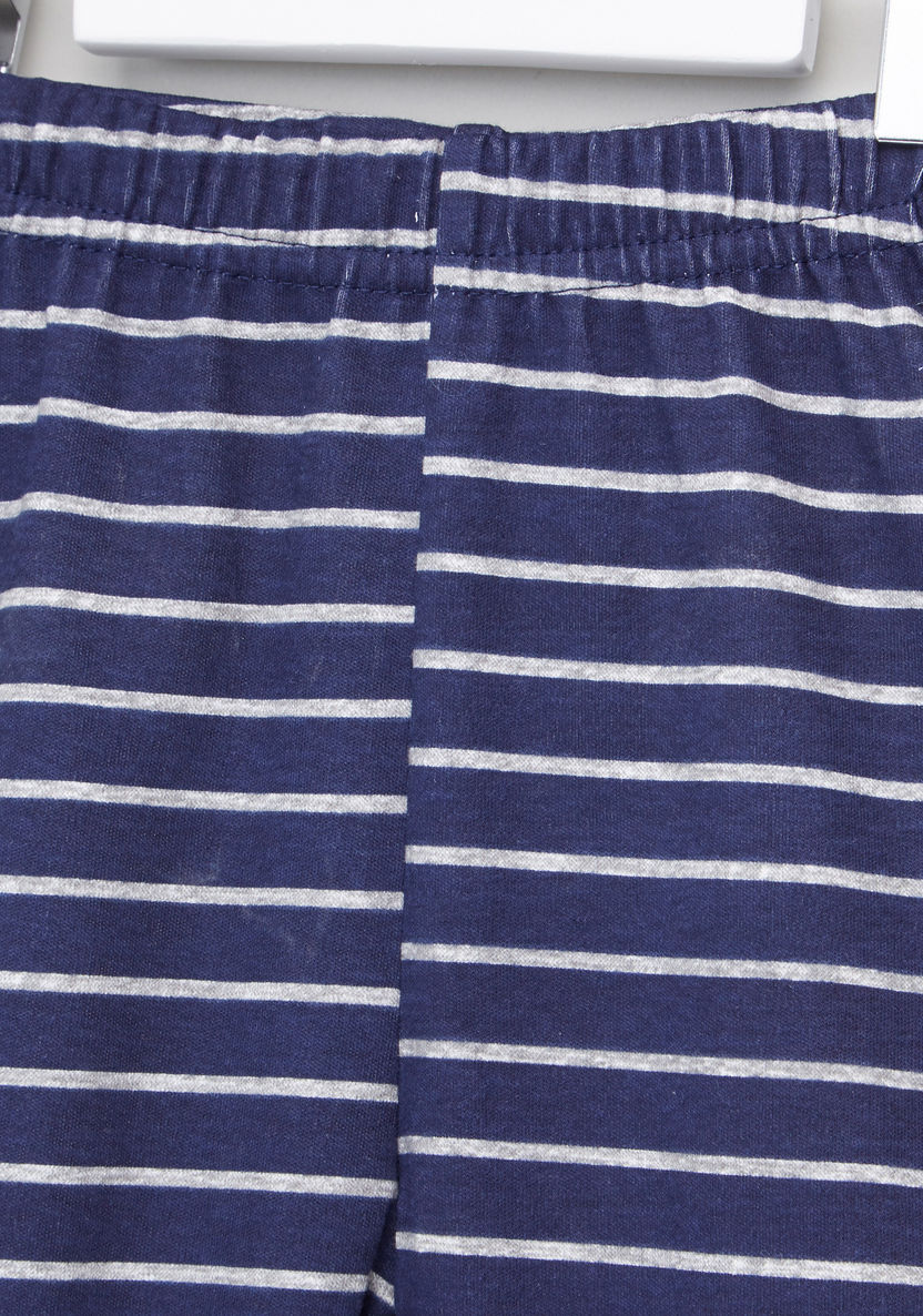 Juniors Printed Long Sleeves T-Shirt and Striped Pyjama Set-Pyjama Sets-image-3