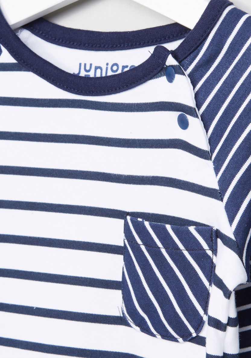 Juniors Striped Raglan Sleeves T-Shirt and Pyjama Set-Pyjama Sets-image-2