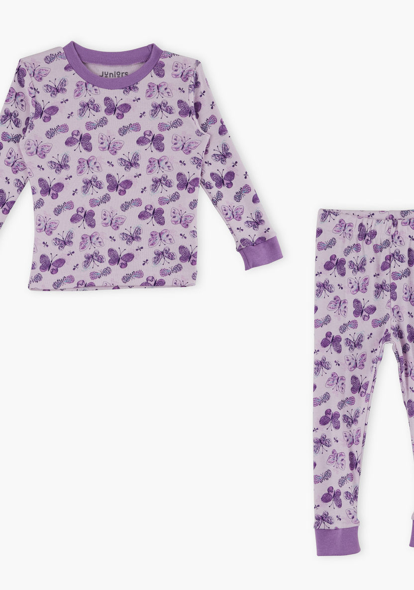 Juniors Printed T-shirt with Pyjama Set-Pyjama Sets-image-0