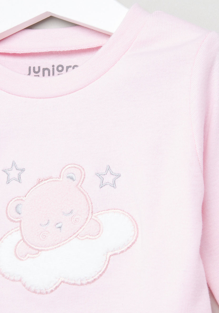 Juniors Embroidered T-shirt with Printed Jog Pants-Pyjama Sets-image-2