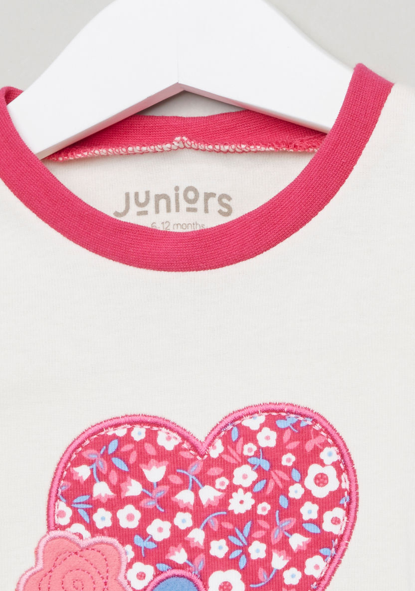 Juniors Heart Embroidered T-shirt with Printed Jog Pants-Pyjama Sets-image-2