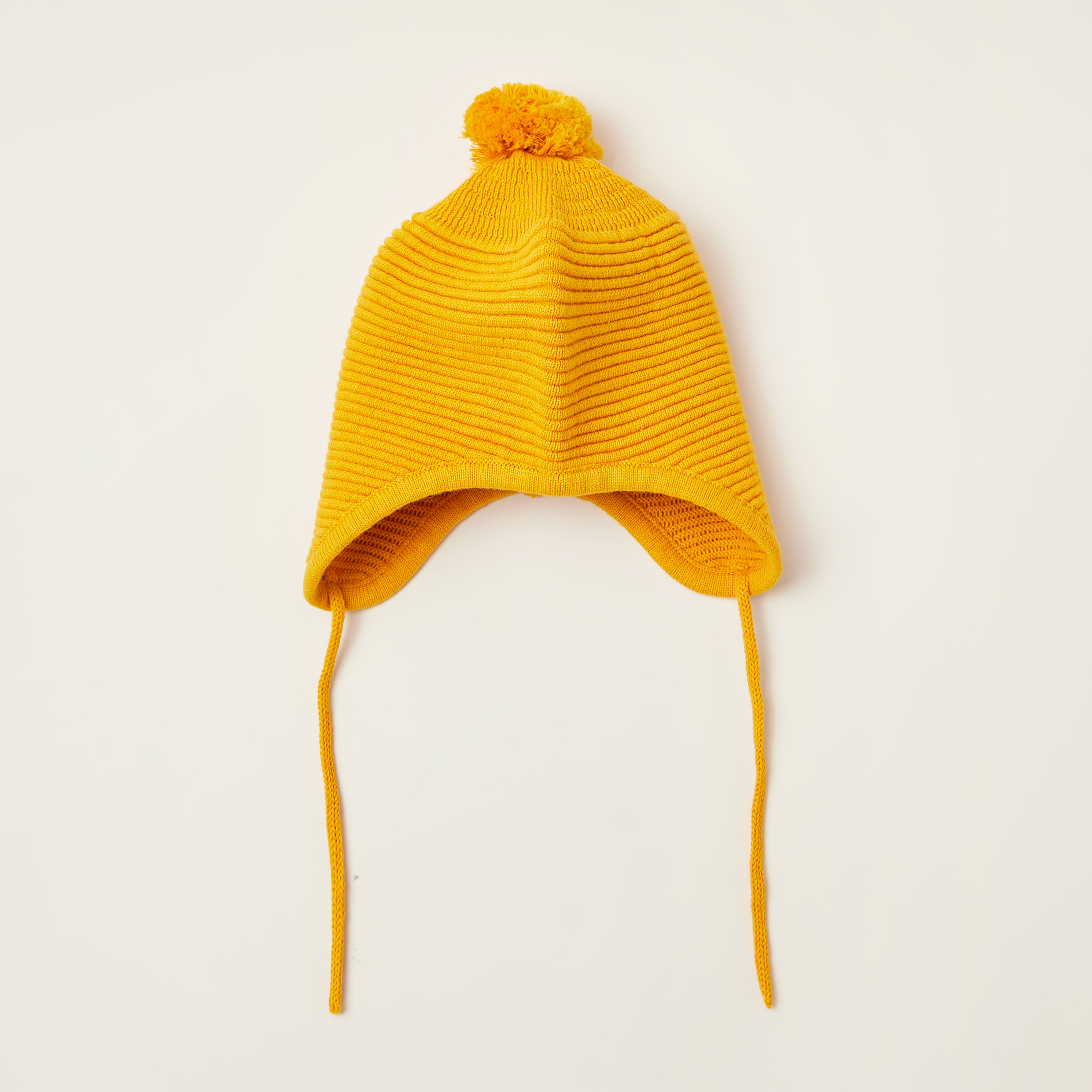 Juniors Textured Cap with Pom-Pom Detail and Tie-Ups-baby-boys-accessories-caps-image-1