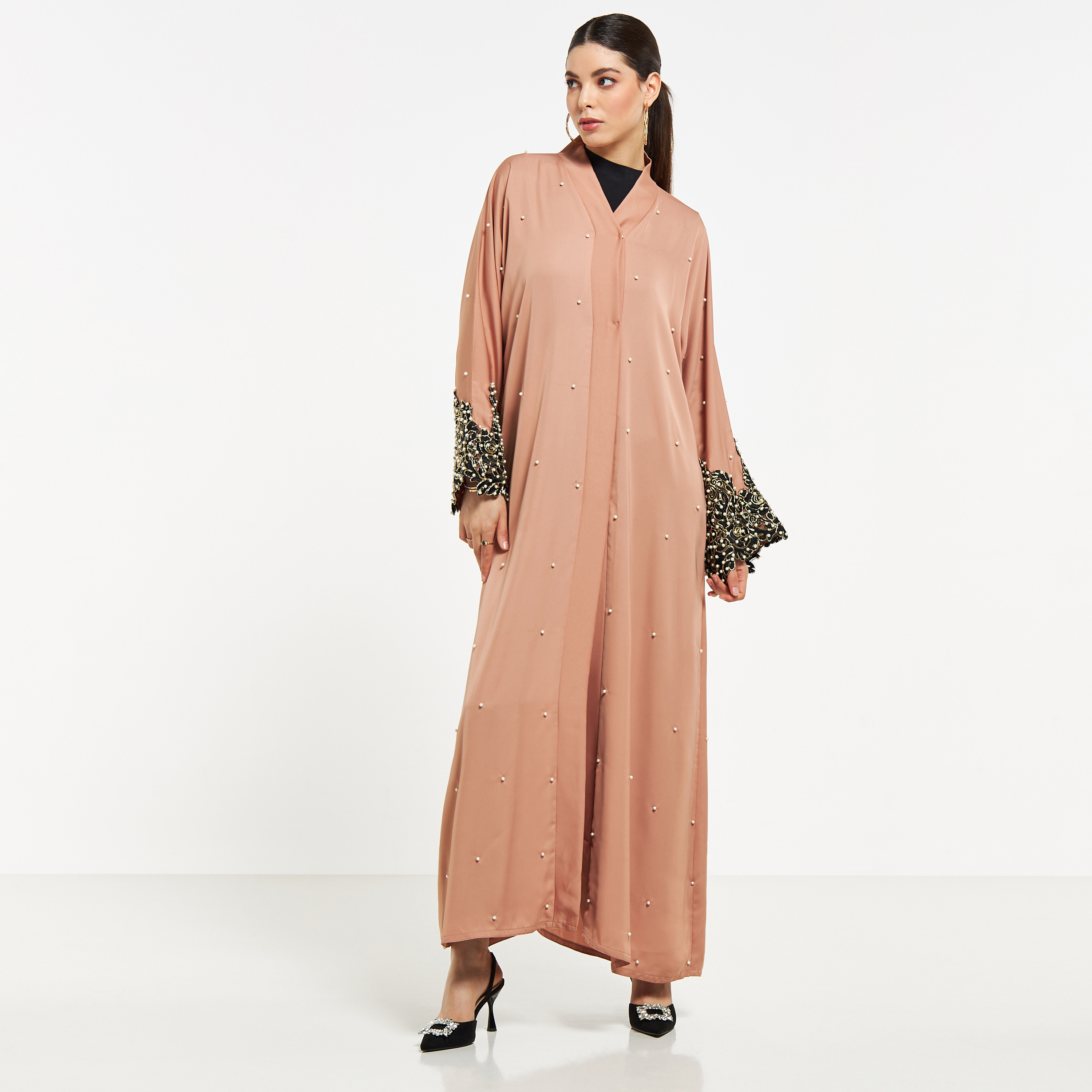 Nukhbaa Embellished and Embroidered Abaya with Hijab-women-arabicclothing-abayas-image-1
