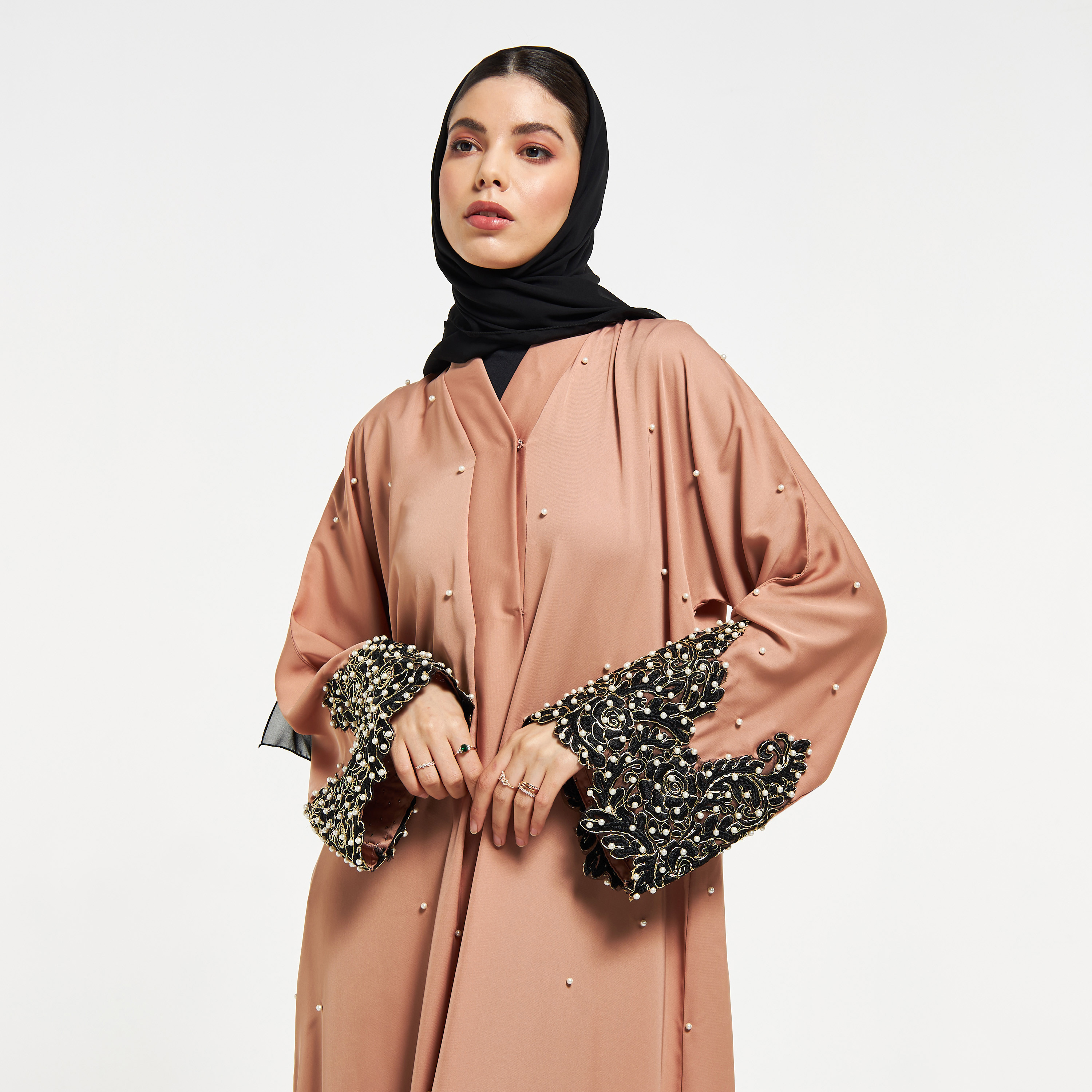 Nukhbaa Embellished and Embroidered Abaya with Hijab-women-arabicclothing-abayas-image-2
