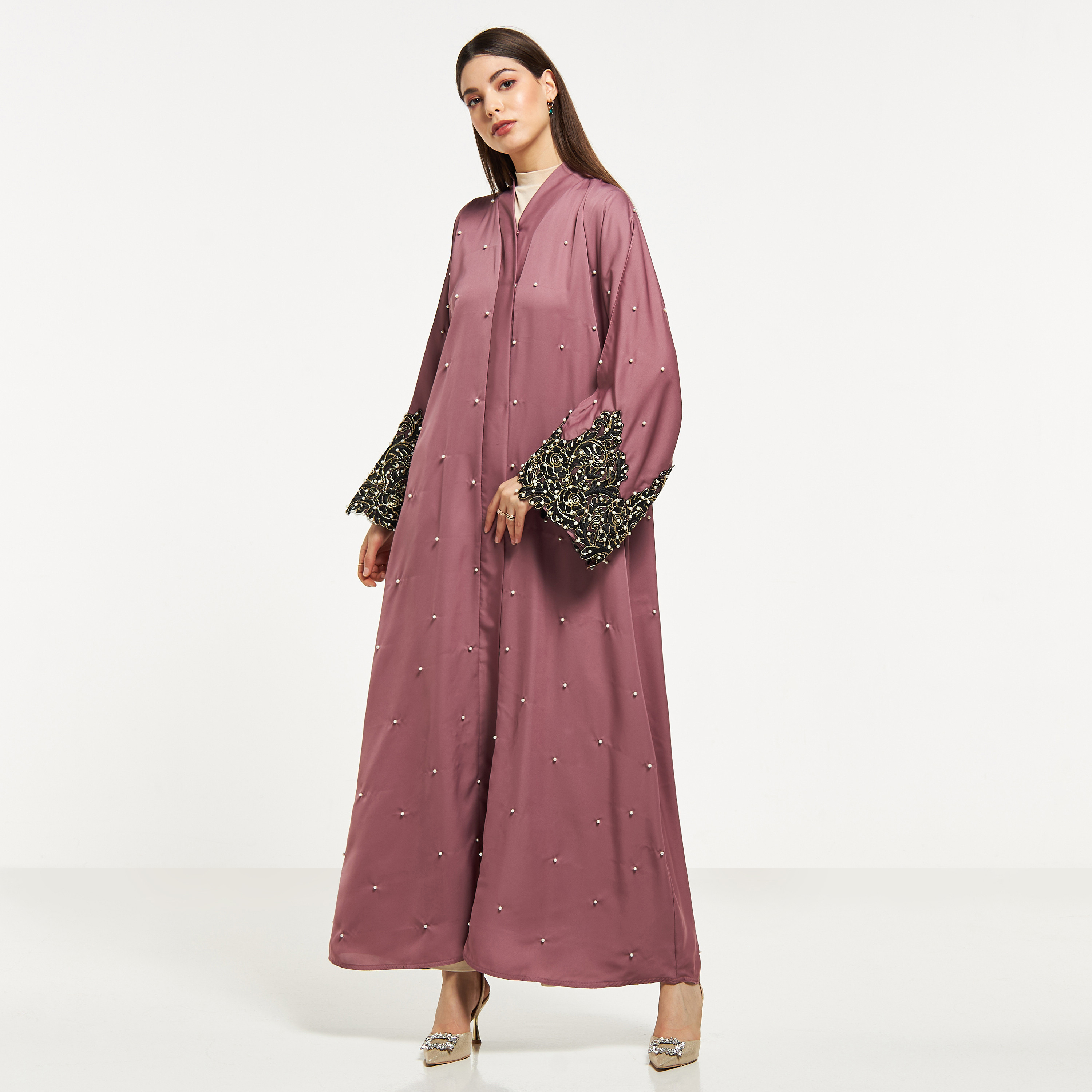 عباية دانتيل بارزة الملمس مع حجاب من نُخبة-women-arabicclothing-abayas-image-1