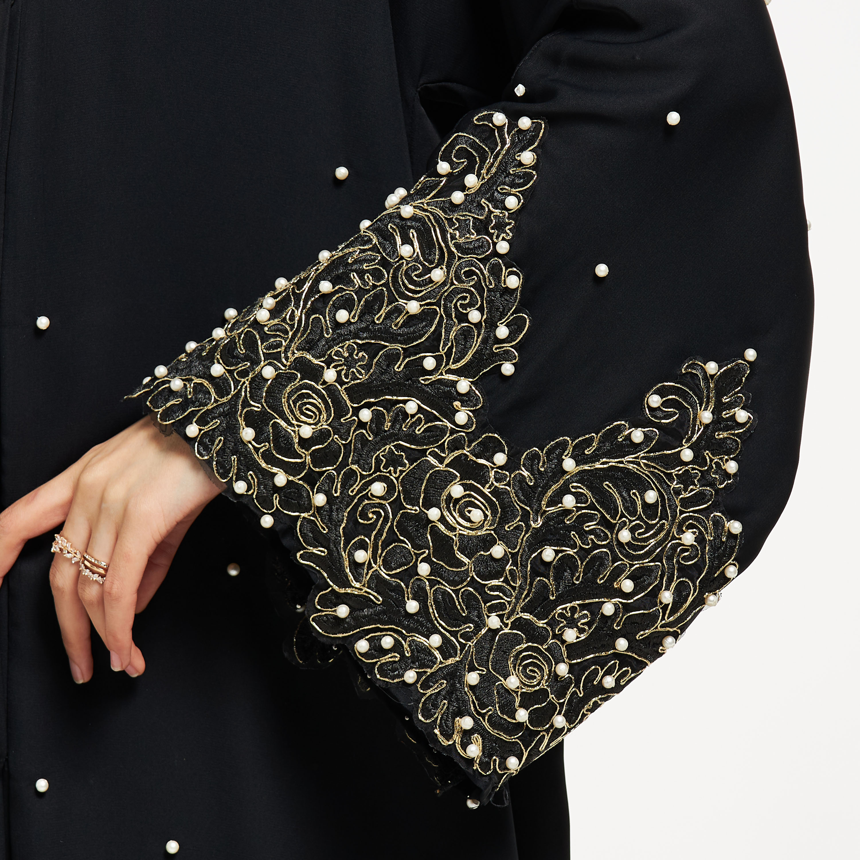 Nukhbaa Pearl Embellished and Embroidered Abaya with Hijab-women-arabicclothing-abayas-image-3