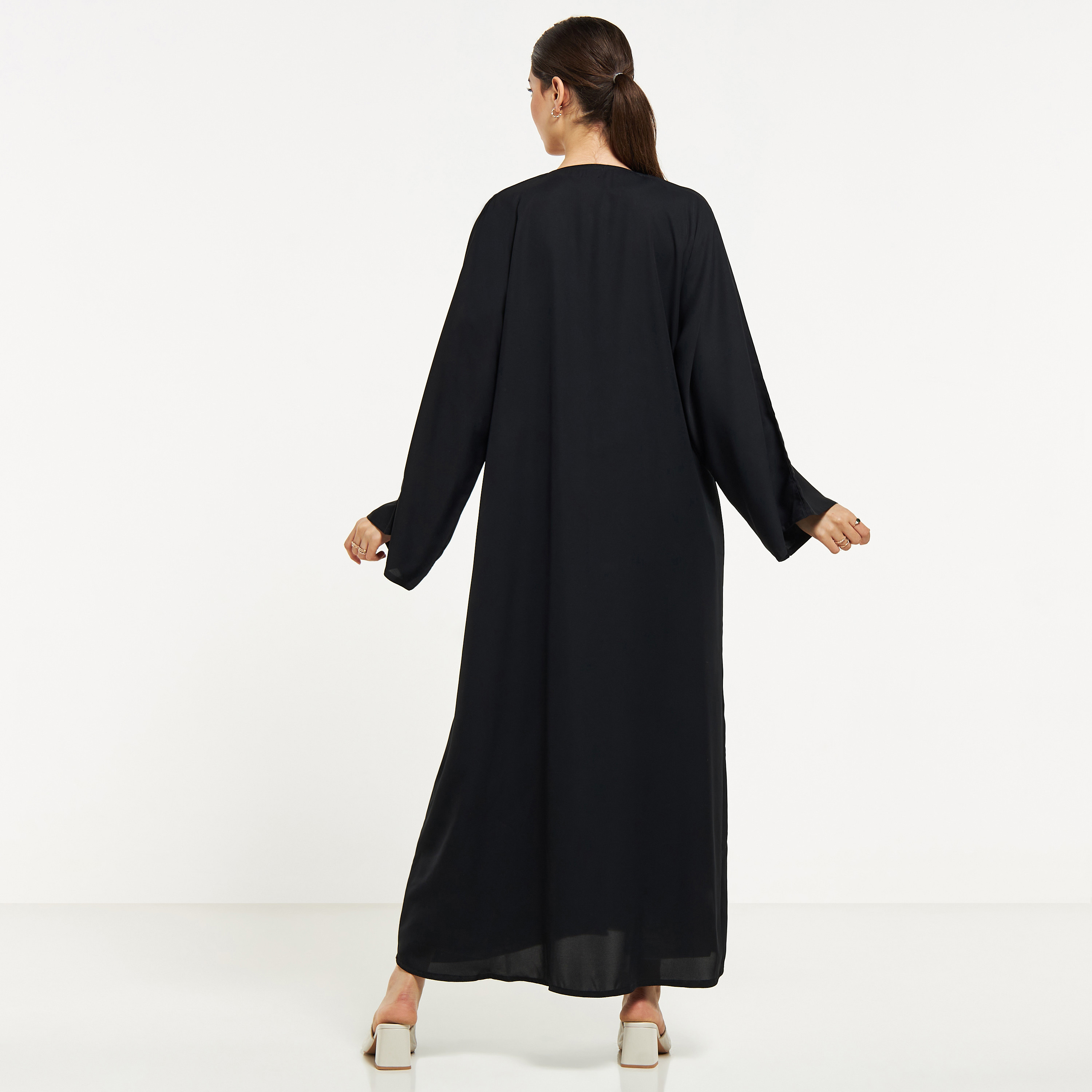 Nukhbaa Pearl Embellished Abaya with Hijab and Tie-Up Belt-women-arabicclothing-abayas-image-5