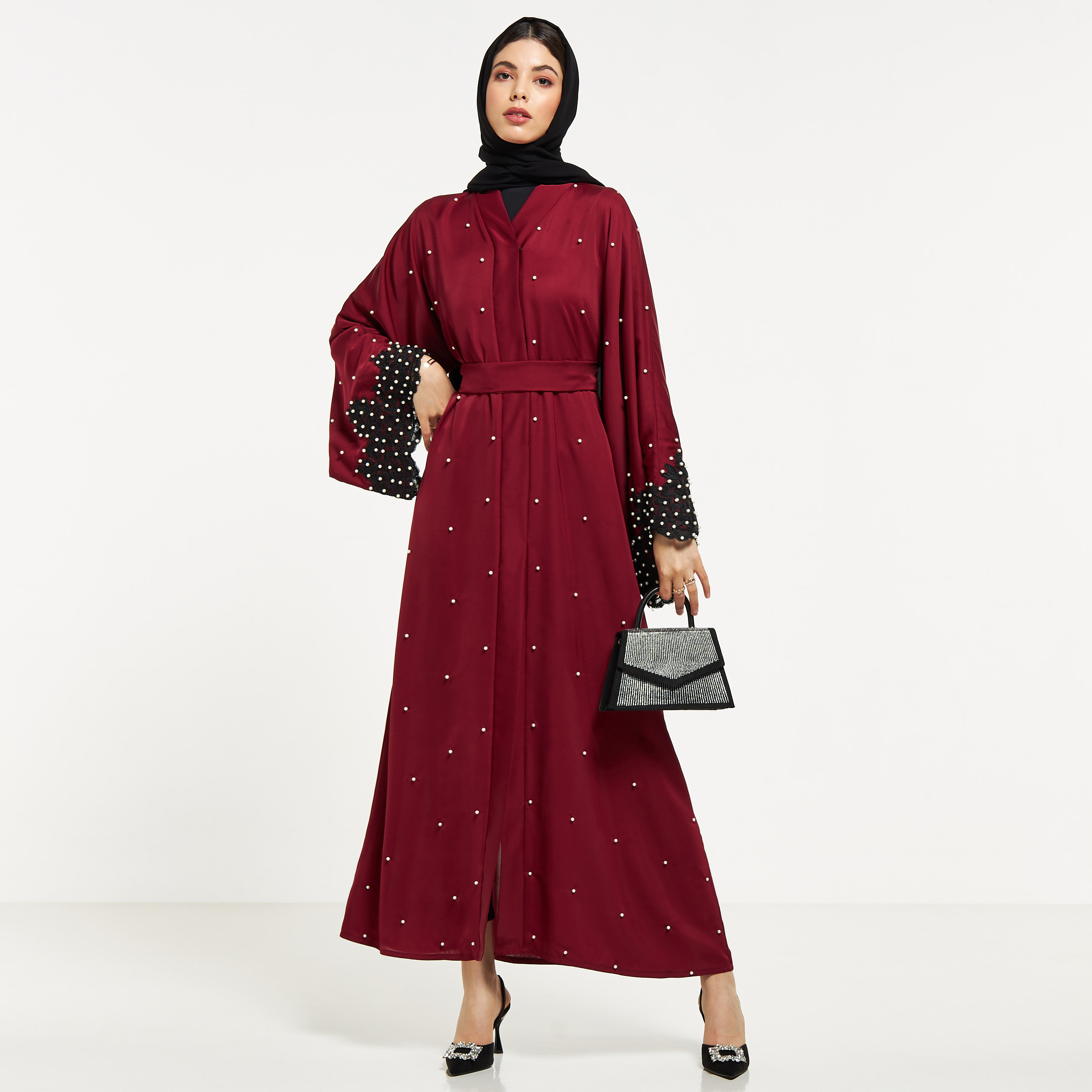 Nukhbaa Pearl Embellished Abaya with Hijab-women-arabicclothing-abayas-image-4