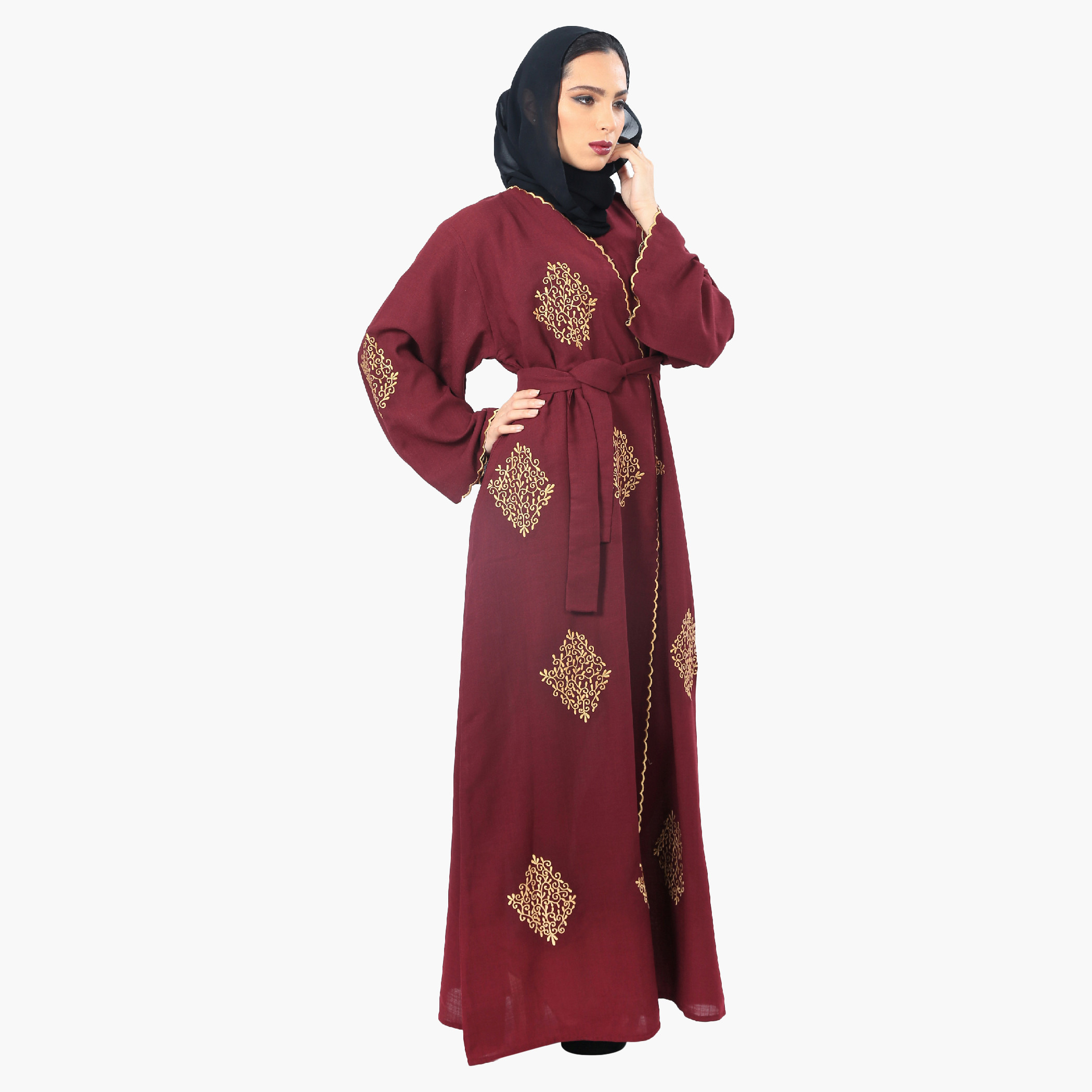 Nukhbaa Women Embroidered Red Abaya-women-arabicclothing-abayas-image-2
