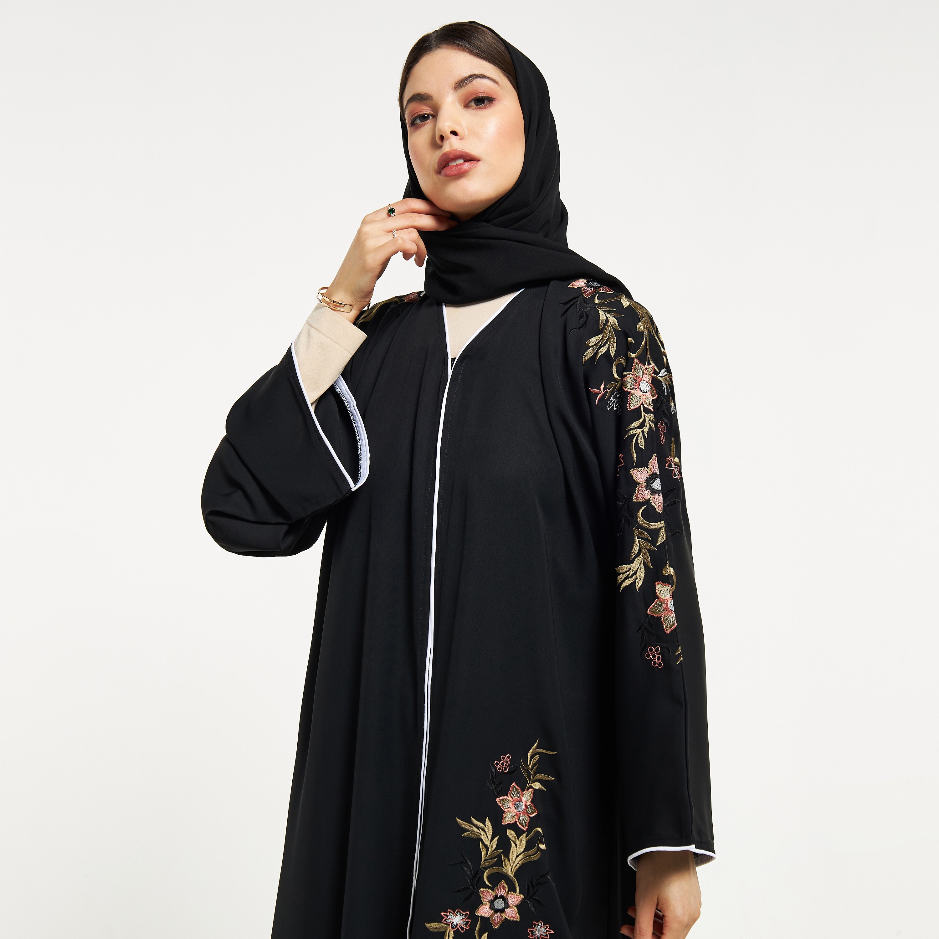 Nukhbaa Embroidered Abaya with Hijab-women-arabicclothing-abayas-image-2