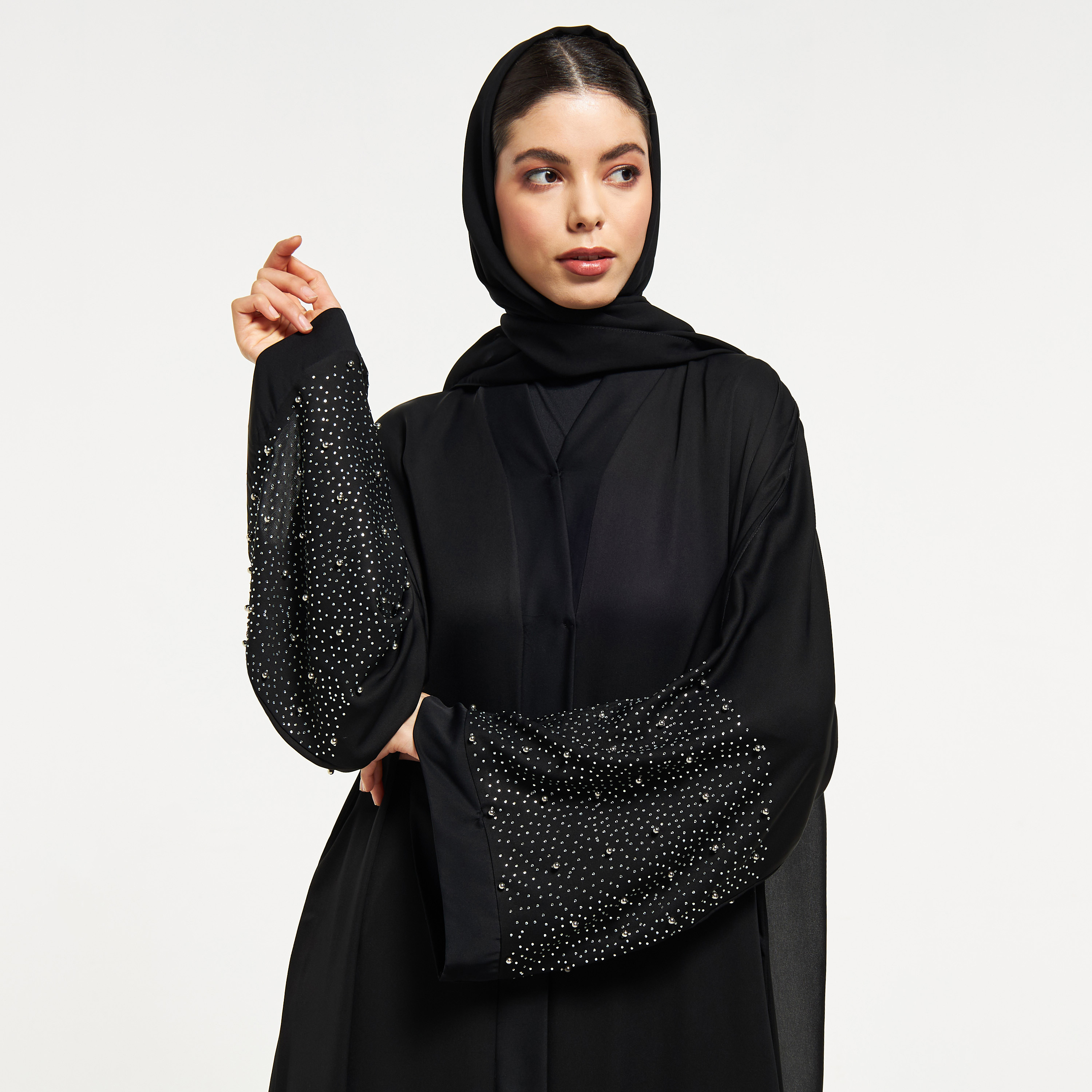 Nukhbaa Embellished Abaya with Hijab-women-arabicclothing-abayas-image-2
