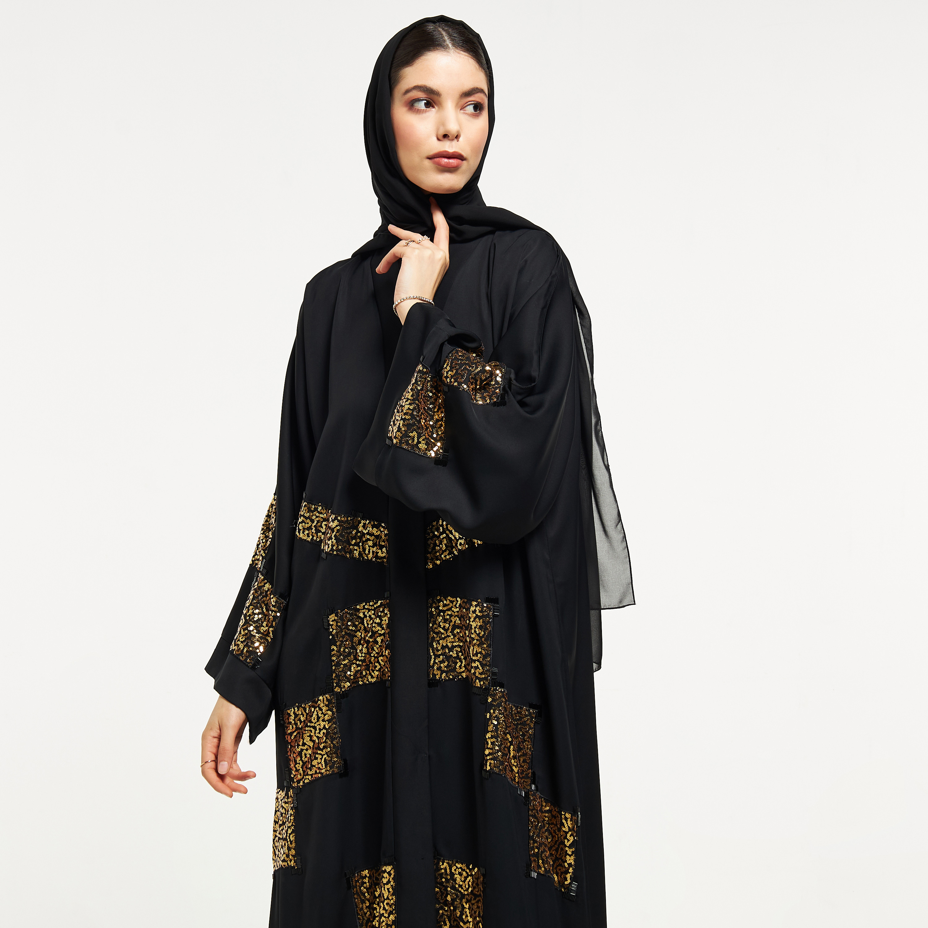 Nukhbaa Embellished Abaya with Hijab-women-arabicclothing-abayas-image-2