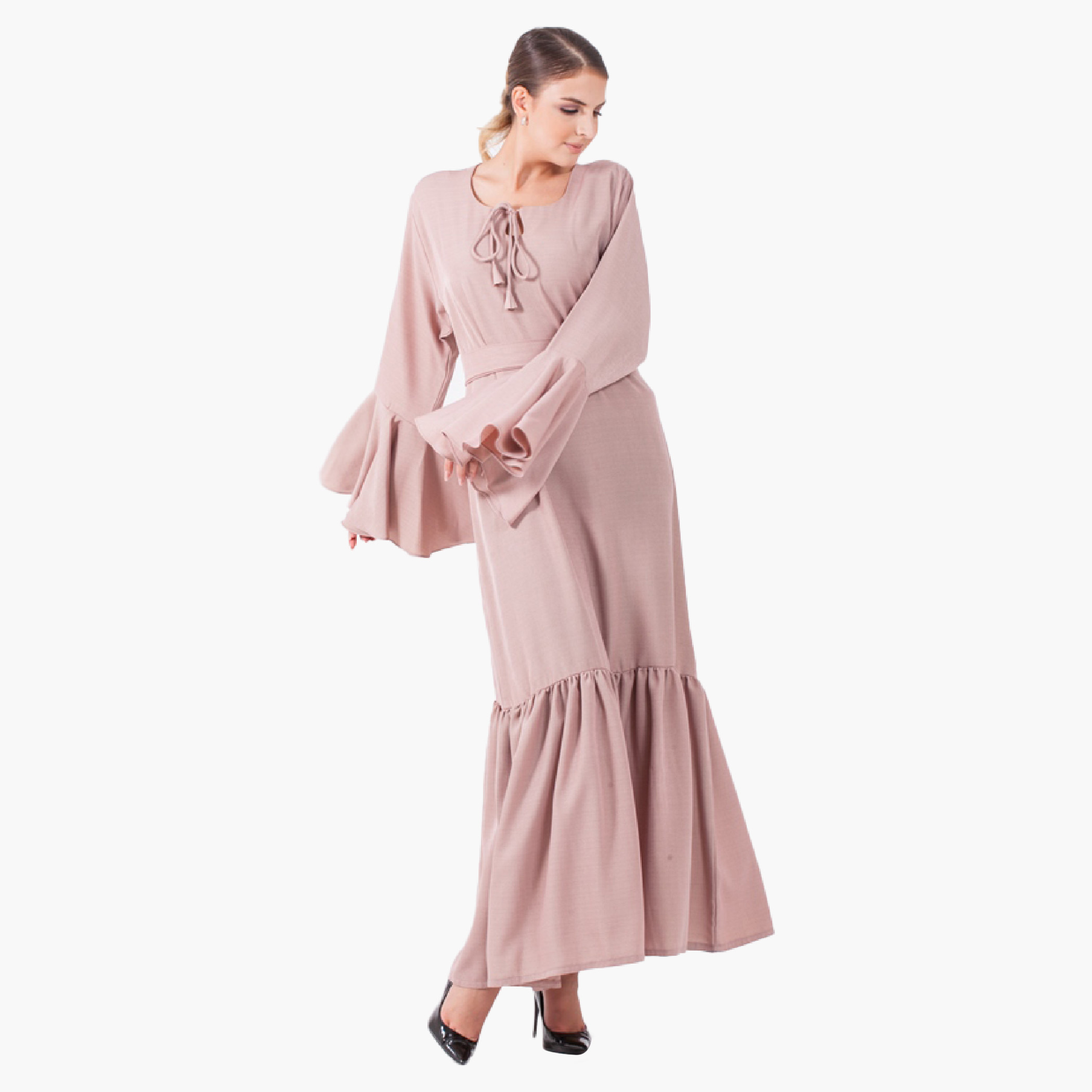 Nukhbaa Women Solid Pink Abaya-women-arabicclothing-abayas-image-3