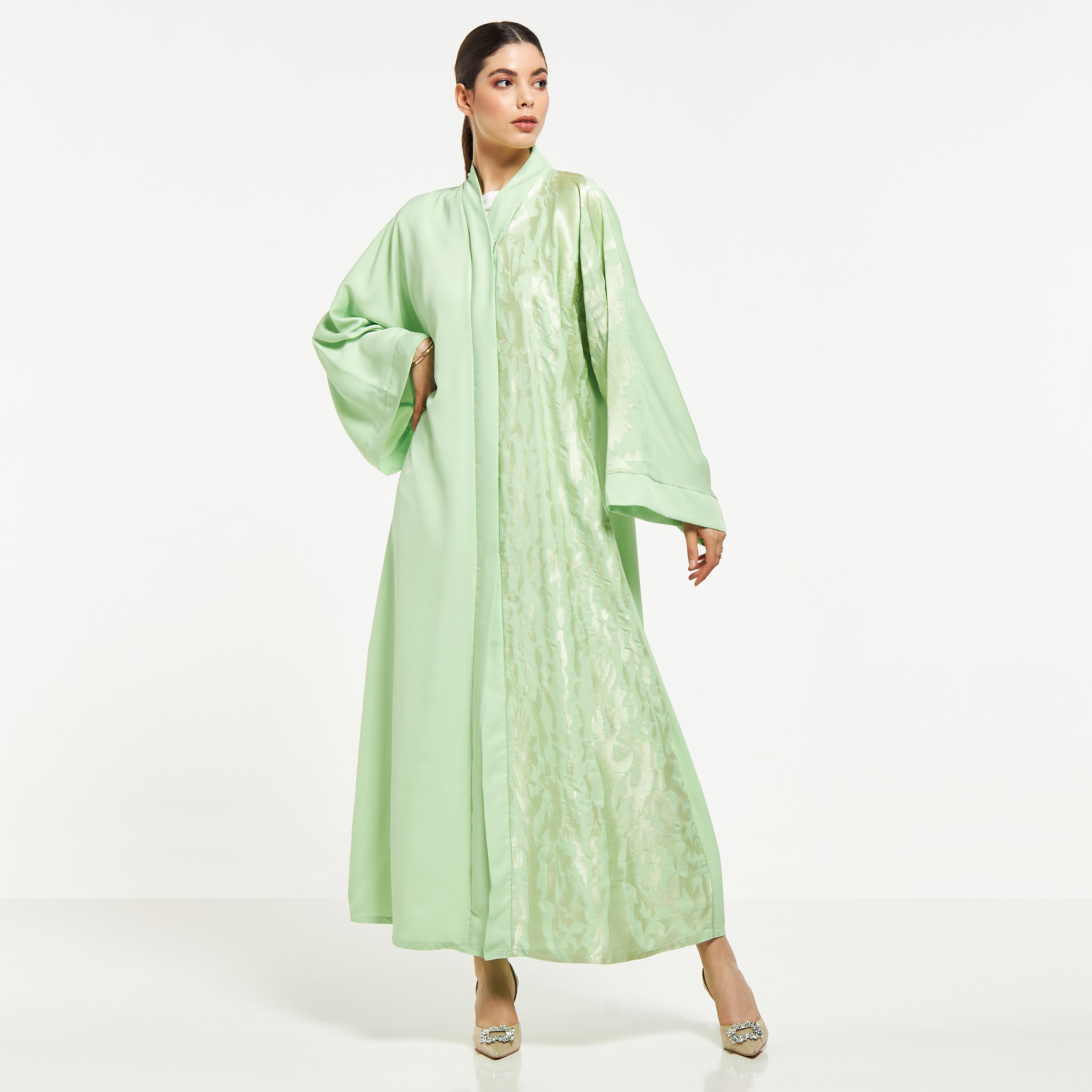Nukhbaa Textured Abaya with Hijab-women-arabicclothing-abayas-image-1