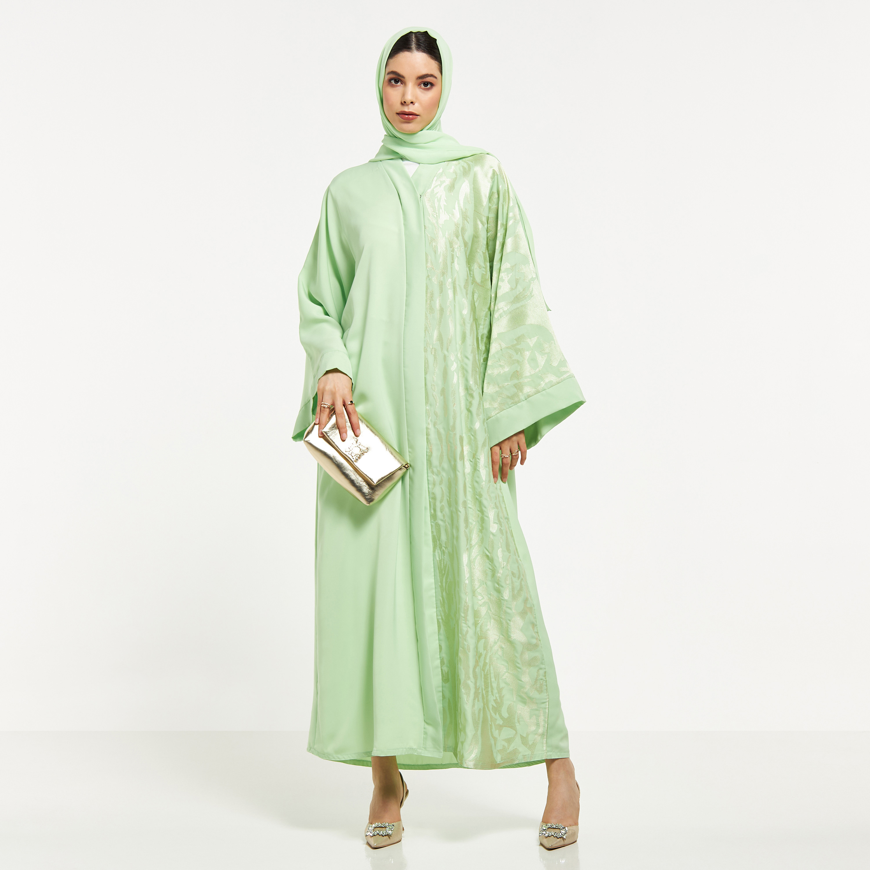 Nukhbaa Textured Abaya with Hijab-women-arabicclothing-abayas-image-3