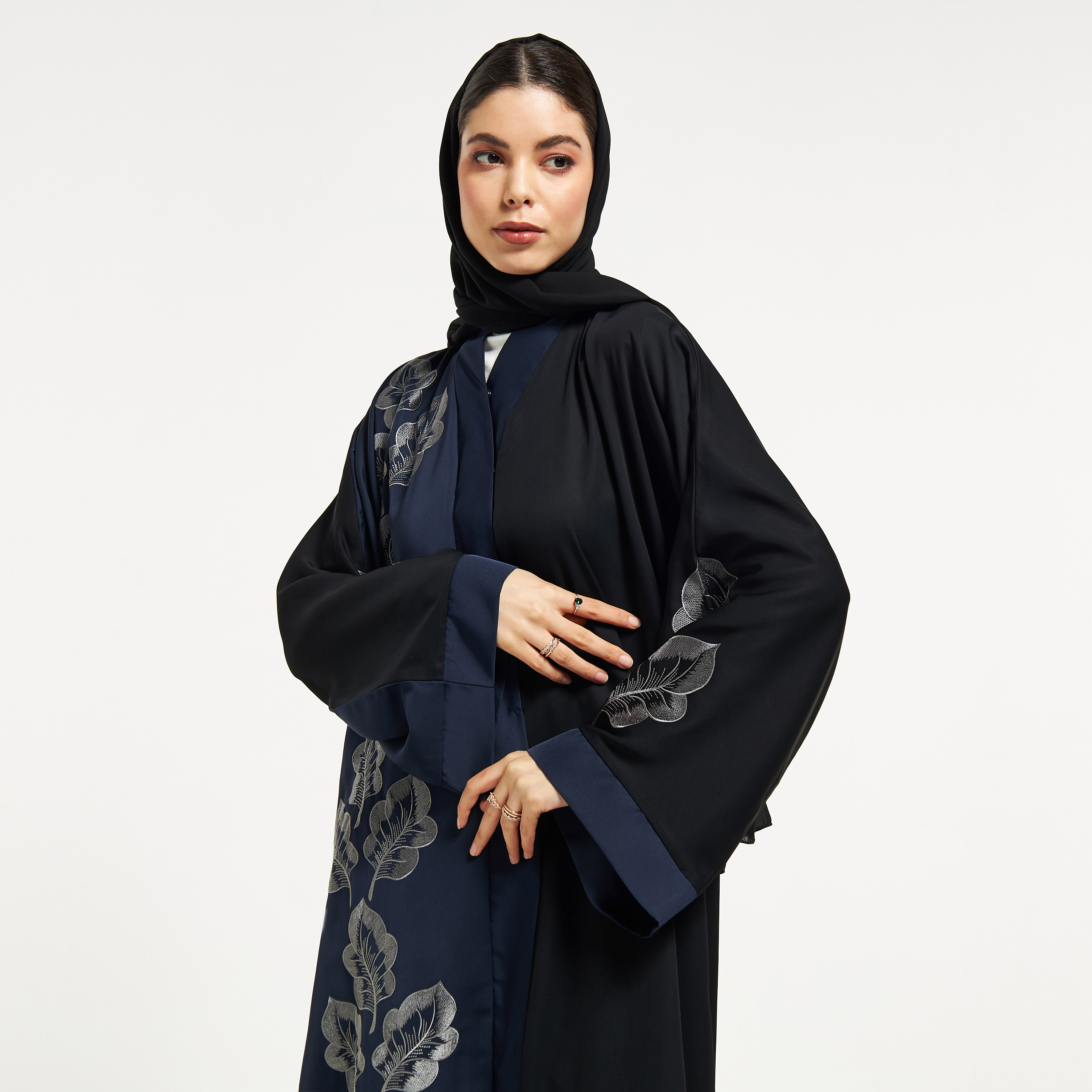 Nukhbaa Leaf Embroidered Abaya with Hijab-women-arabicclothing-abayas-image-2