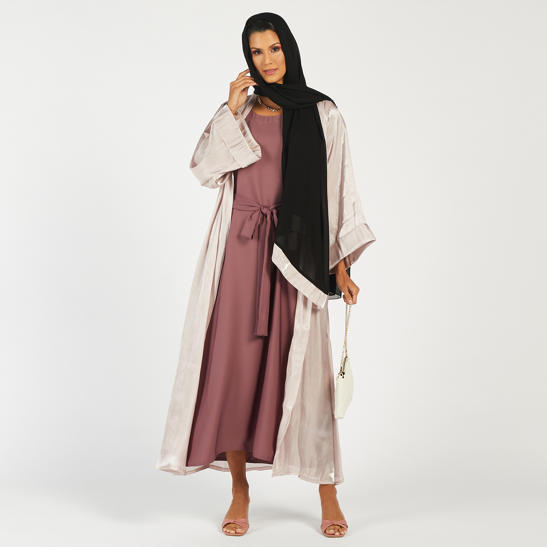 Nukhbaa Open Front Abaya with Long Sleeves and Hijab-women-arabicclothing-abayas-image-1
