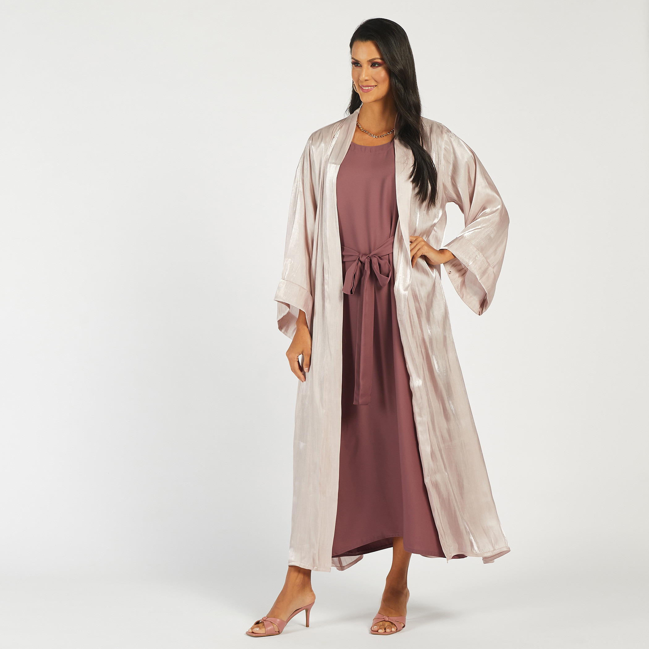Nukhbaa Open Front Abaya with Long Sleeves and Hijab-women-arabicclothing-abayas-image-2