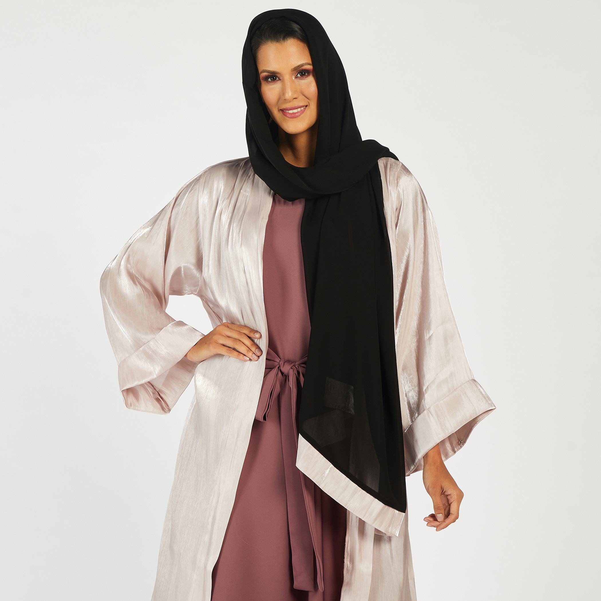 Nukhbaa Open Front Abaya with Long Sleeves and Hijab-women-arabicclothing-abayas-image-4