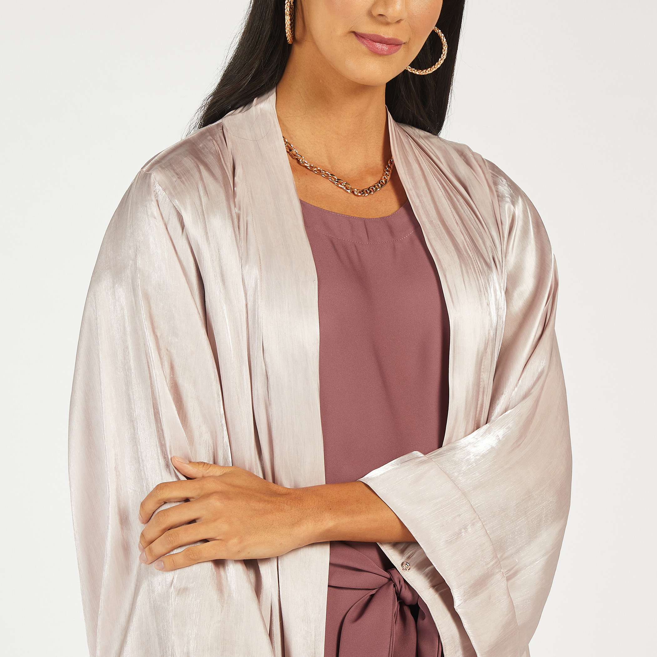 Nukhbaa Open Front Abaya with Long Sleeves and Hijab-women-arabicclothing-abayas-image-5