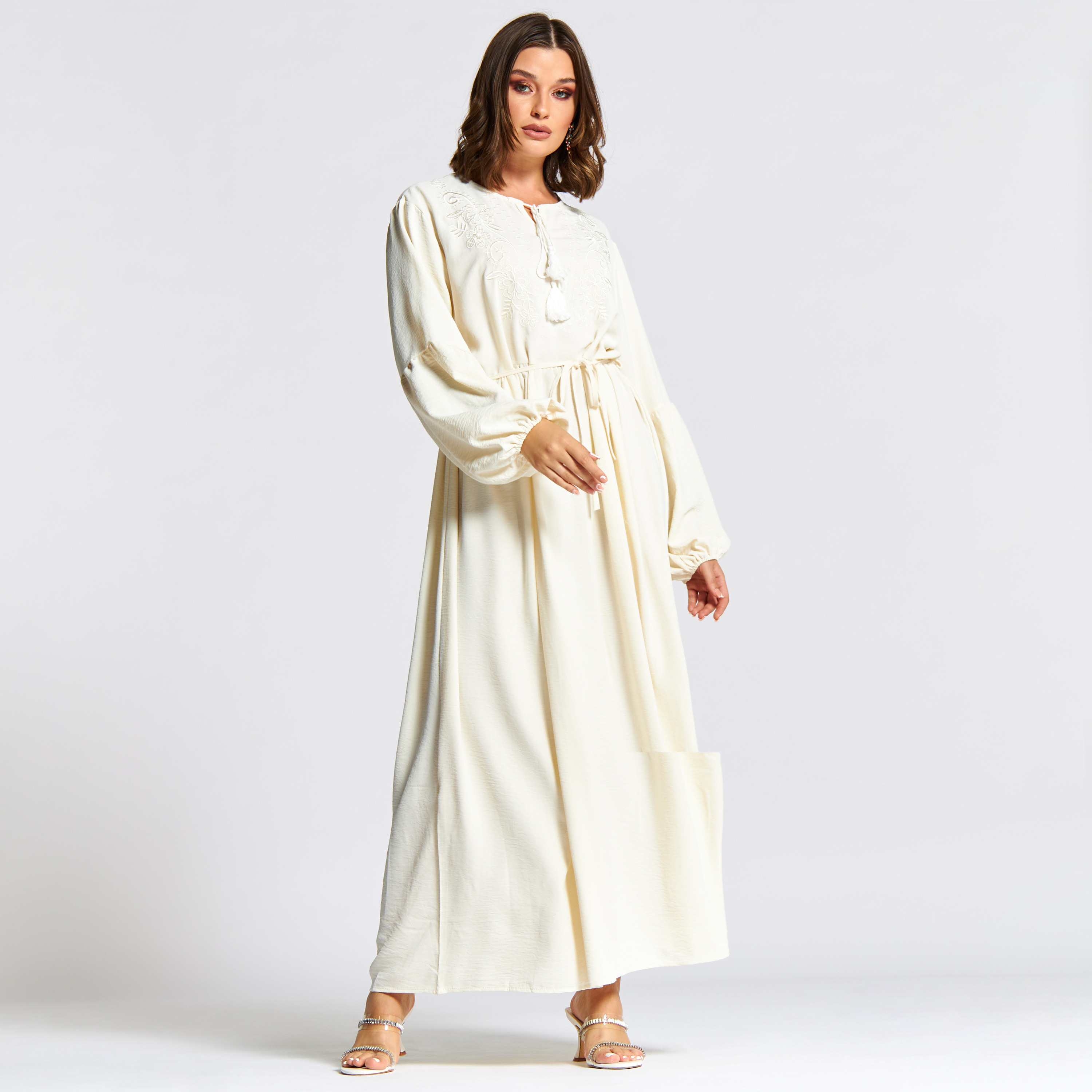 Nukhbaa Embroidered Jalabiya with Tie-Up Belt-women-arabicclothing-jalabiyas-image-2