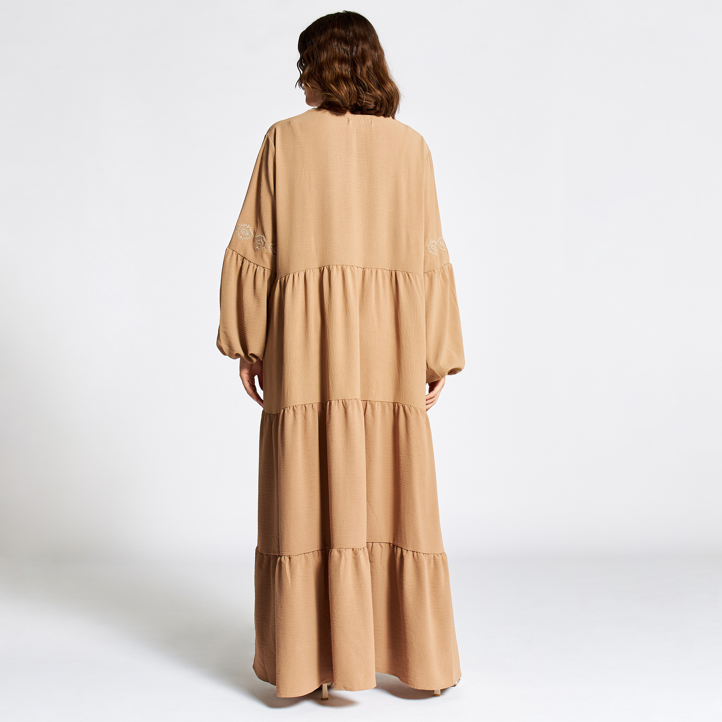 Nukhbaa Embroidered Tiered Jalabiya with Neck Tie-Ups-women-arabicclothing-jalabiyas-image-4