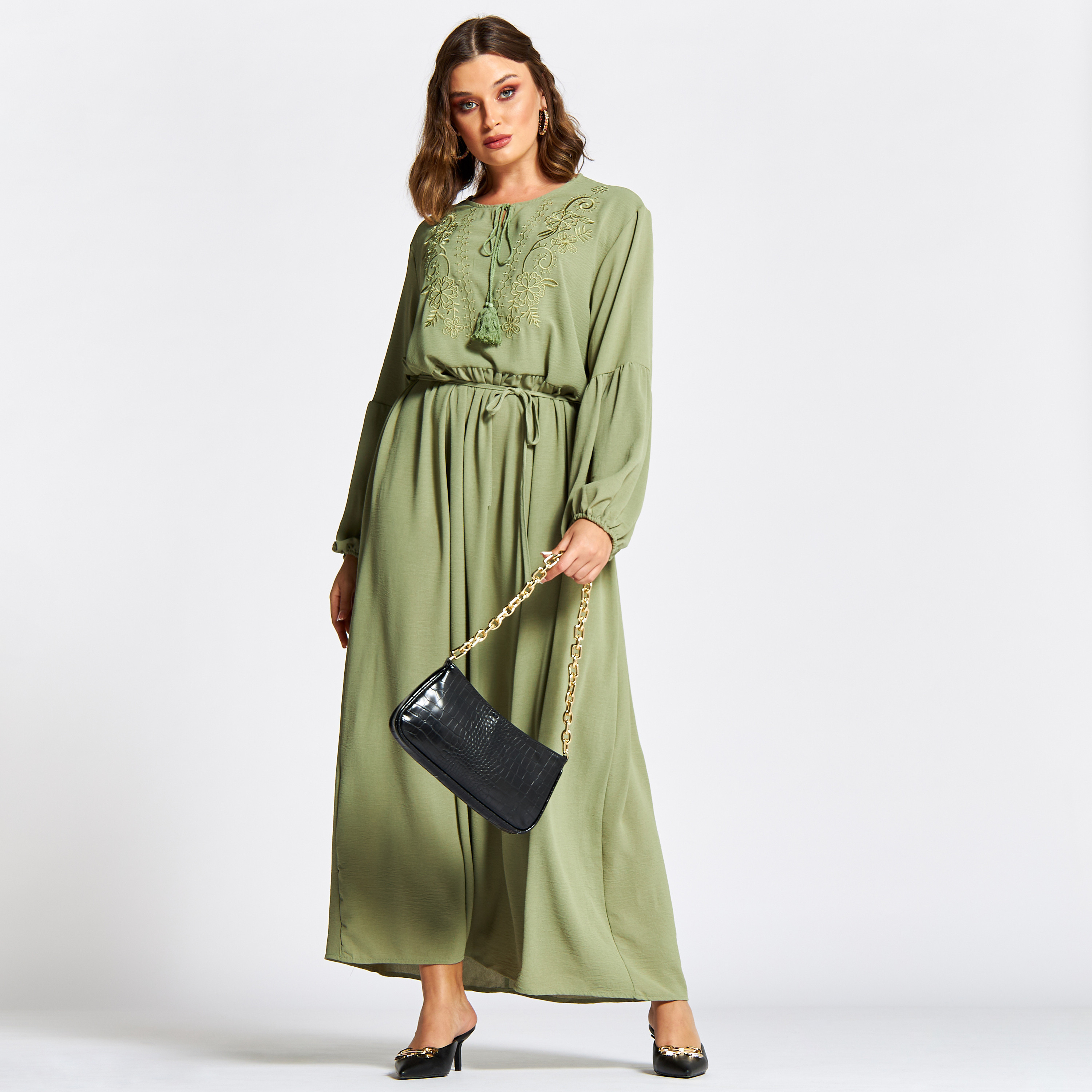 Nukhbaa Embroidered Jalabiya with Tie-Up Belt-women-arabicclothing-jalabiyas-image-1