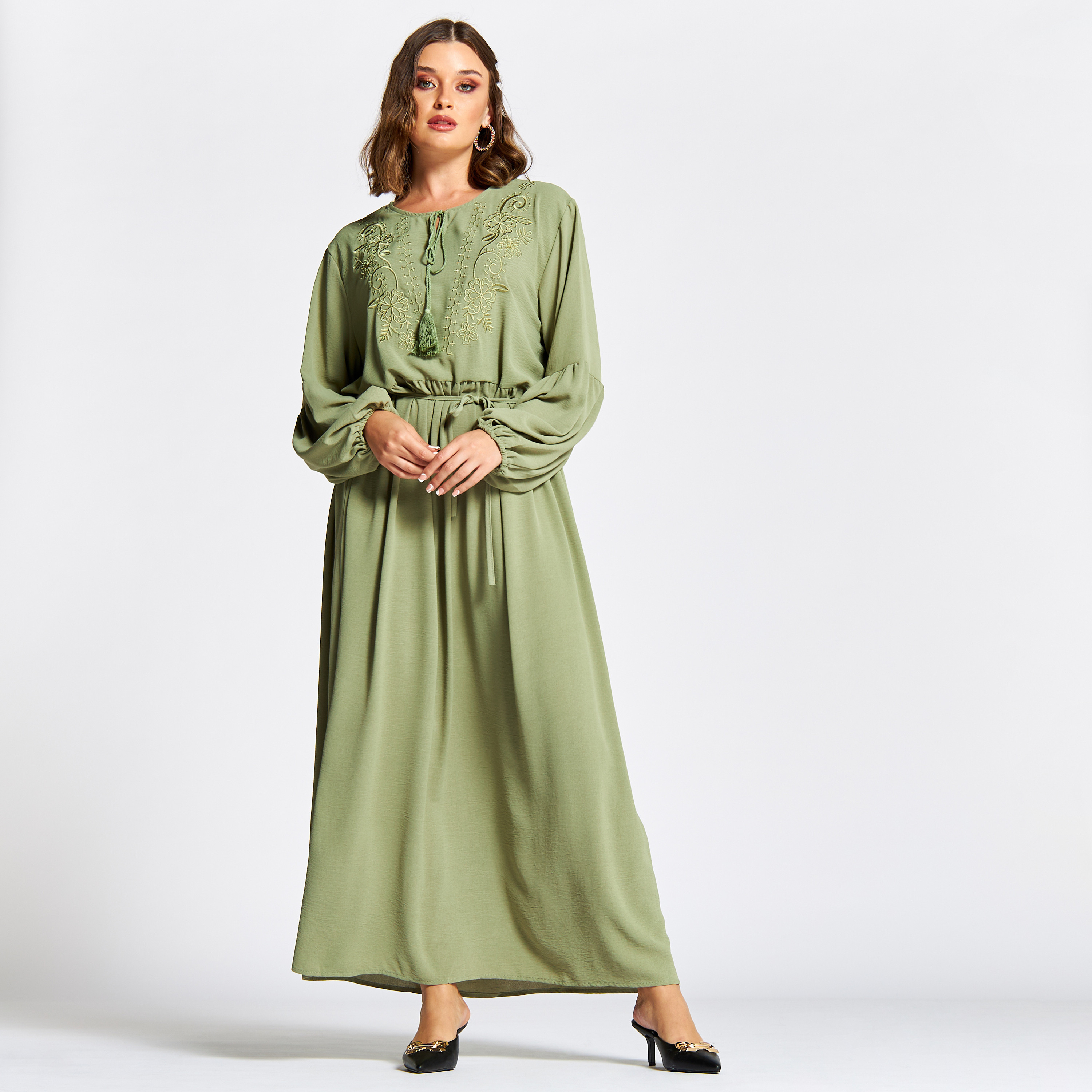 Nukhbaa Embroidered Jalabiya with Tie-Up Belt-women-arabicclothing-jalabiyas-image-2