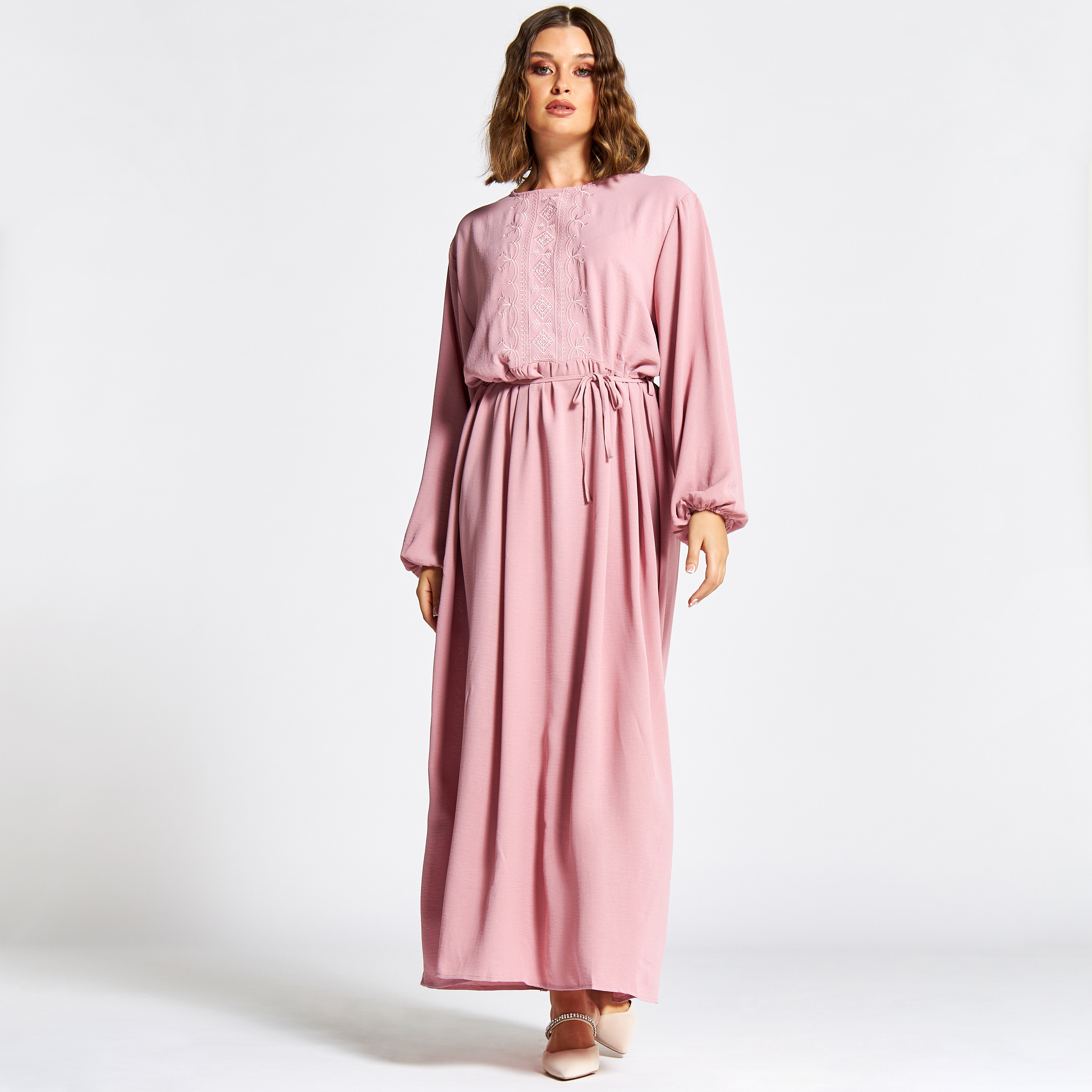 Nukhbaa Embroidered Jalabiya with Tie-Up Belt-women-arabicclothing-jalabiyas-image-2
